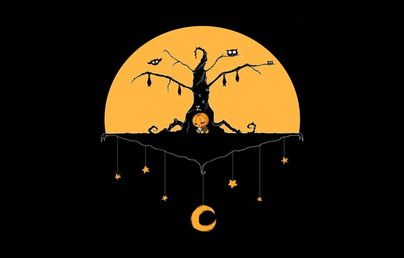 gnarled tree, owls, hanging stars, HD Desktop Wallpaper