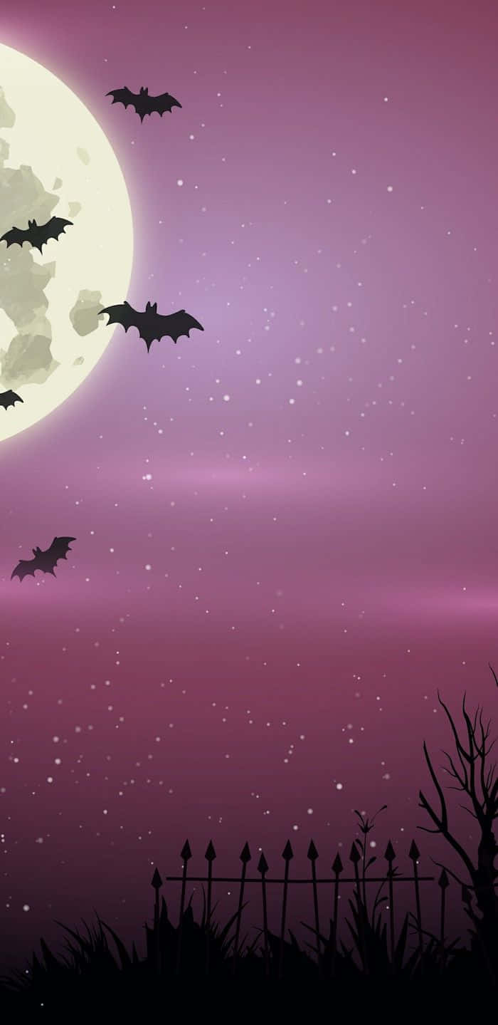 Minimalist Halloween, glowing full moon, starry purple sky, HD Phone Wallpaper