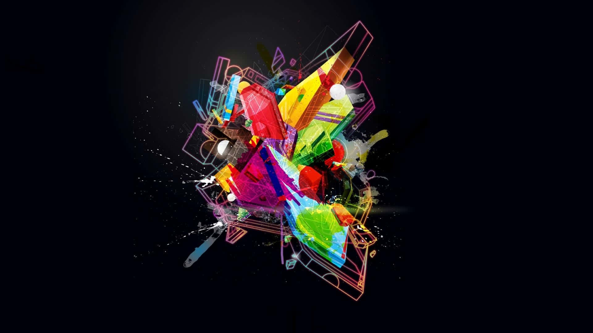 neon colors, black void, geometric shapes, Full HD Desktop Wallpaper