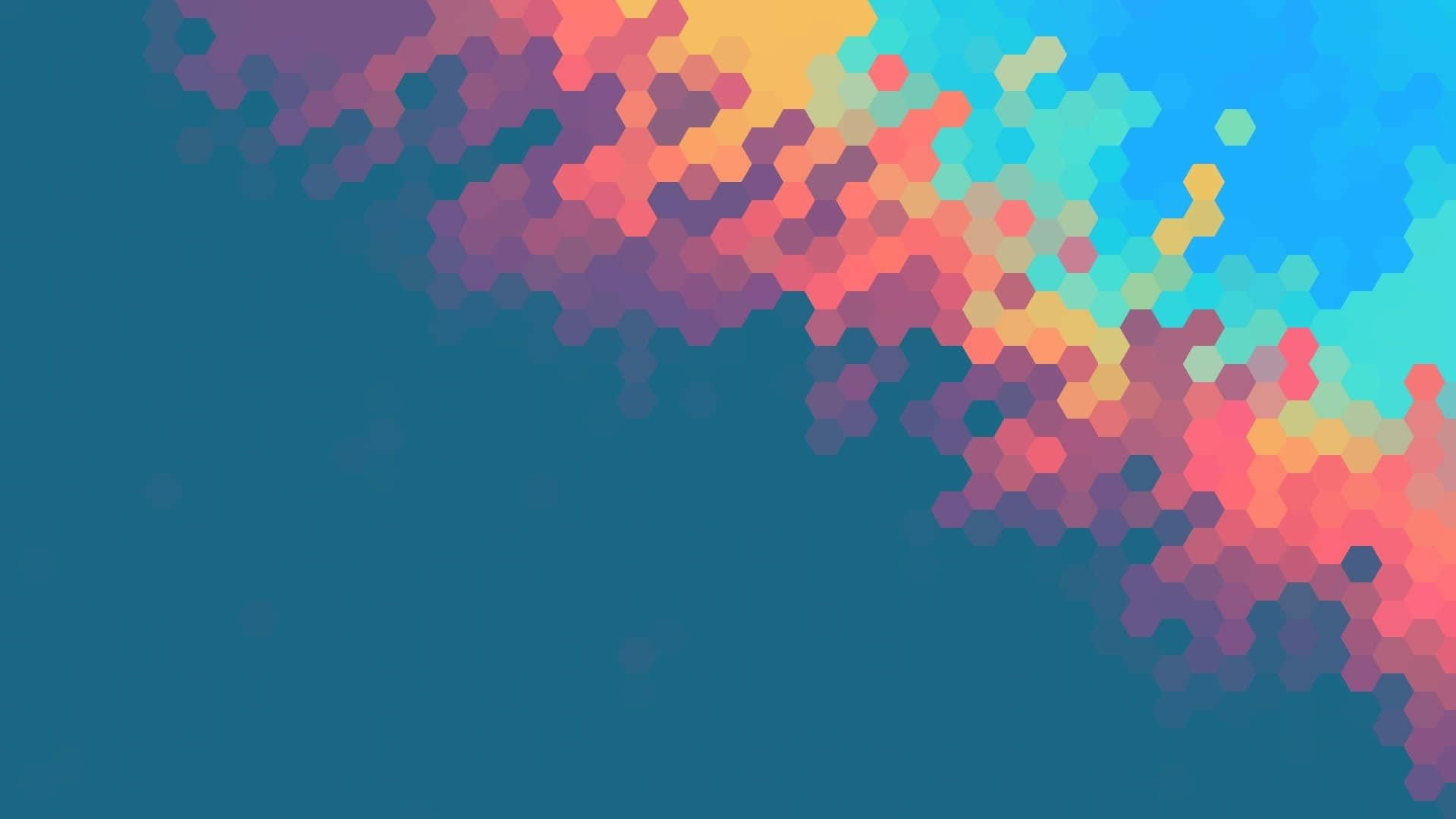 teal background, vibrant hexagonal pixel art, bottom right, Full HD Desktop Wallpaper