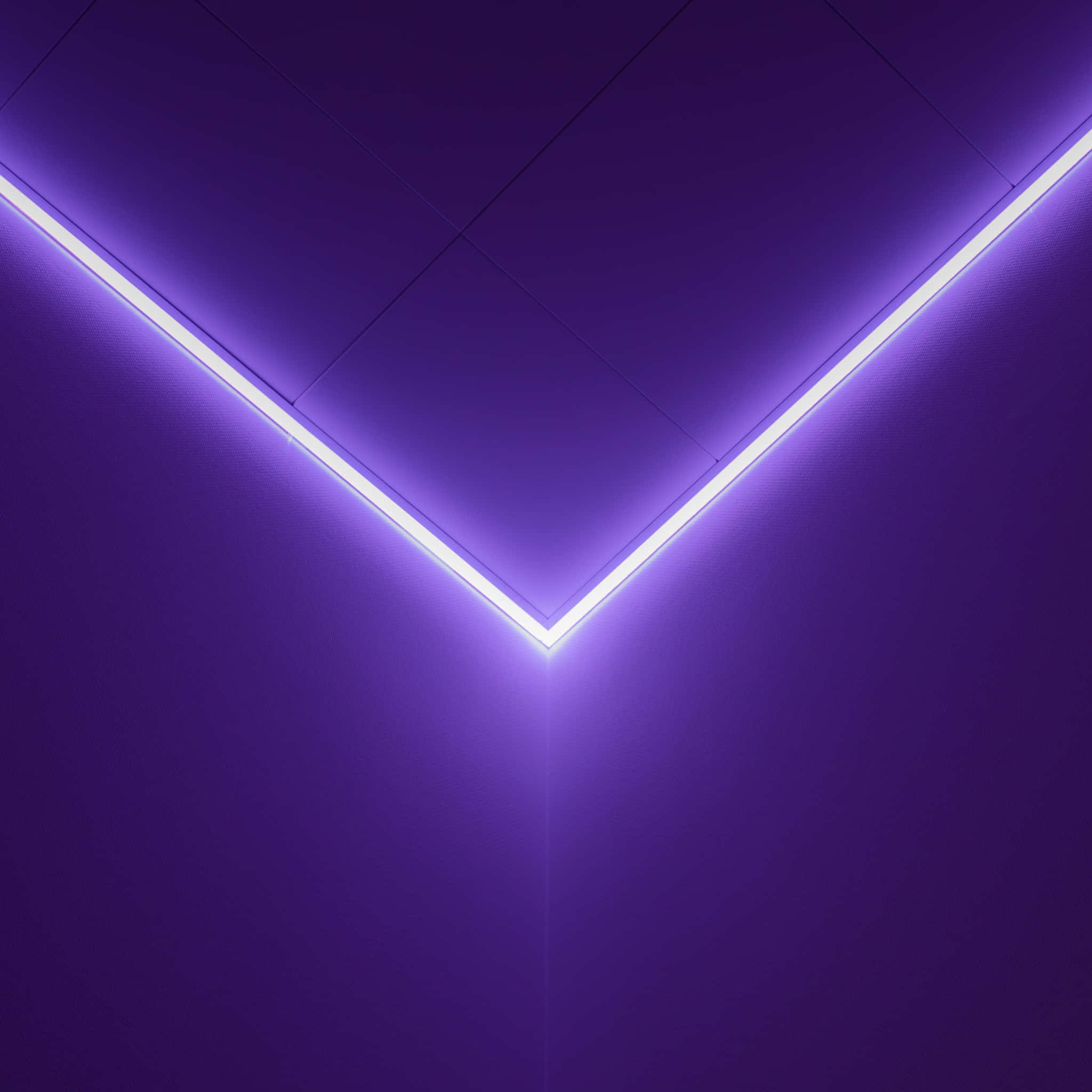 purple room corner, glowing white LED strips, sharp V shape, Full HD Desktop Wallpaper