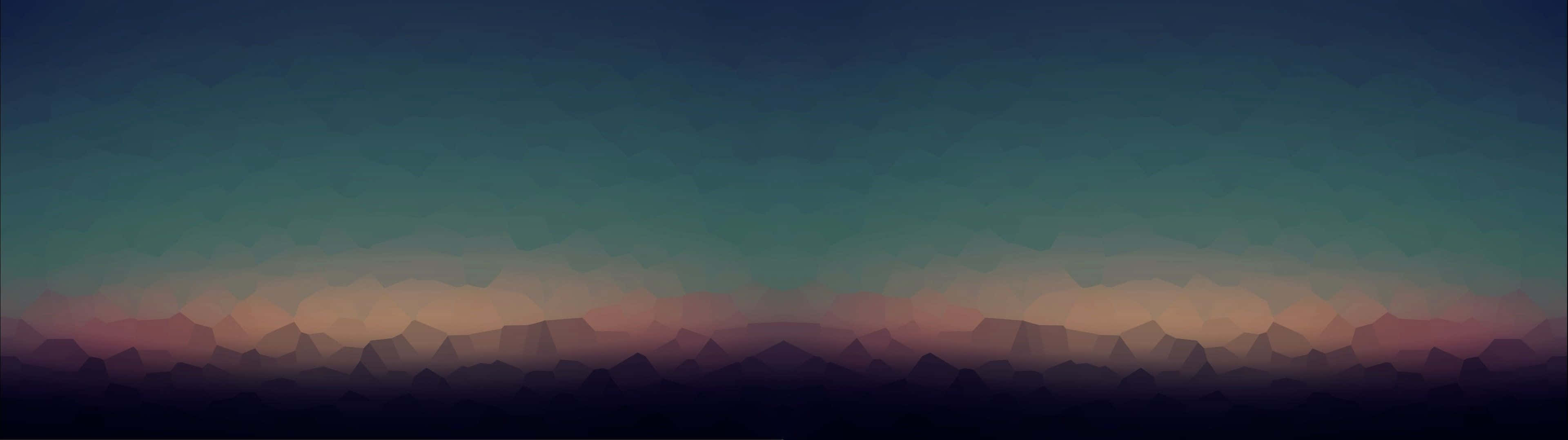 minimalist, dual monitor, low-poly mountain range, 4K Desktop Wallpaper