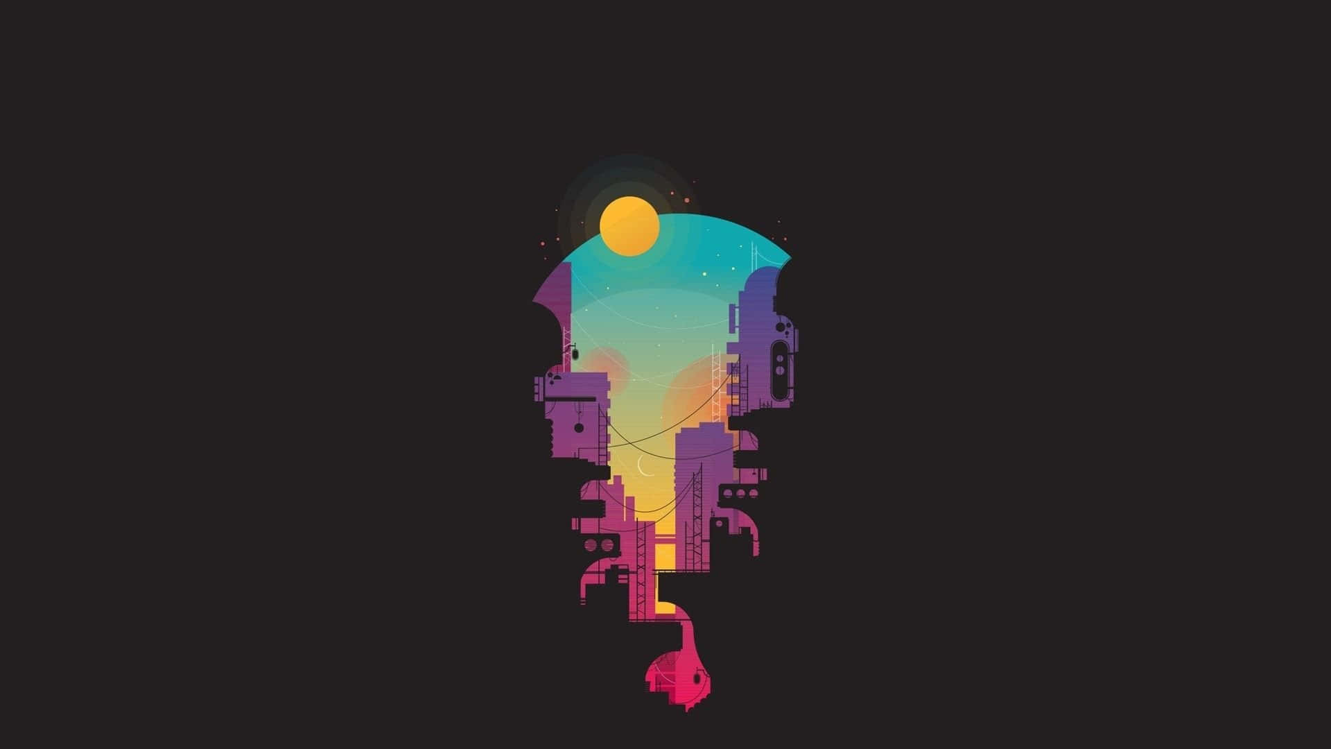 minimalist HD, abstract cityscape, pixelated buildings, Full HD Desktop Wallpaper