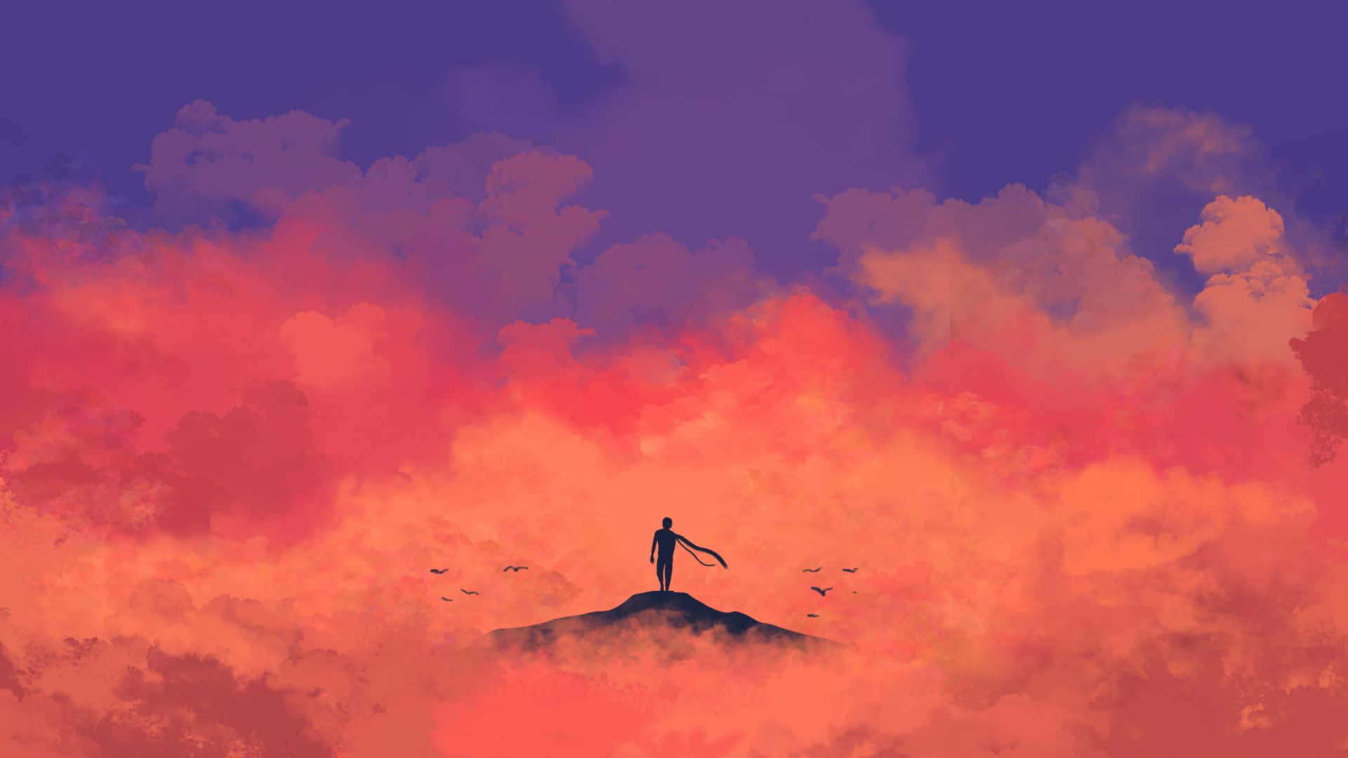 mountain, red and orange sky, fiery sunset sky, Full HD Desktop Wallpaper