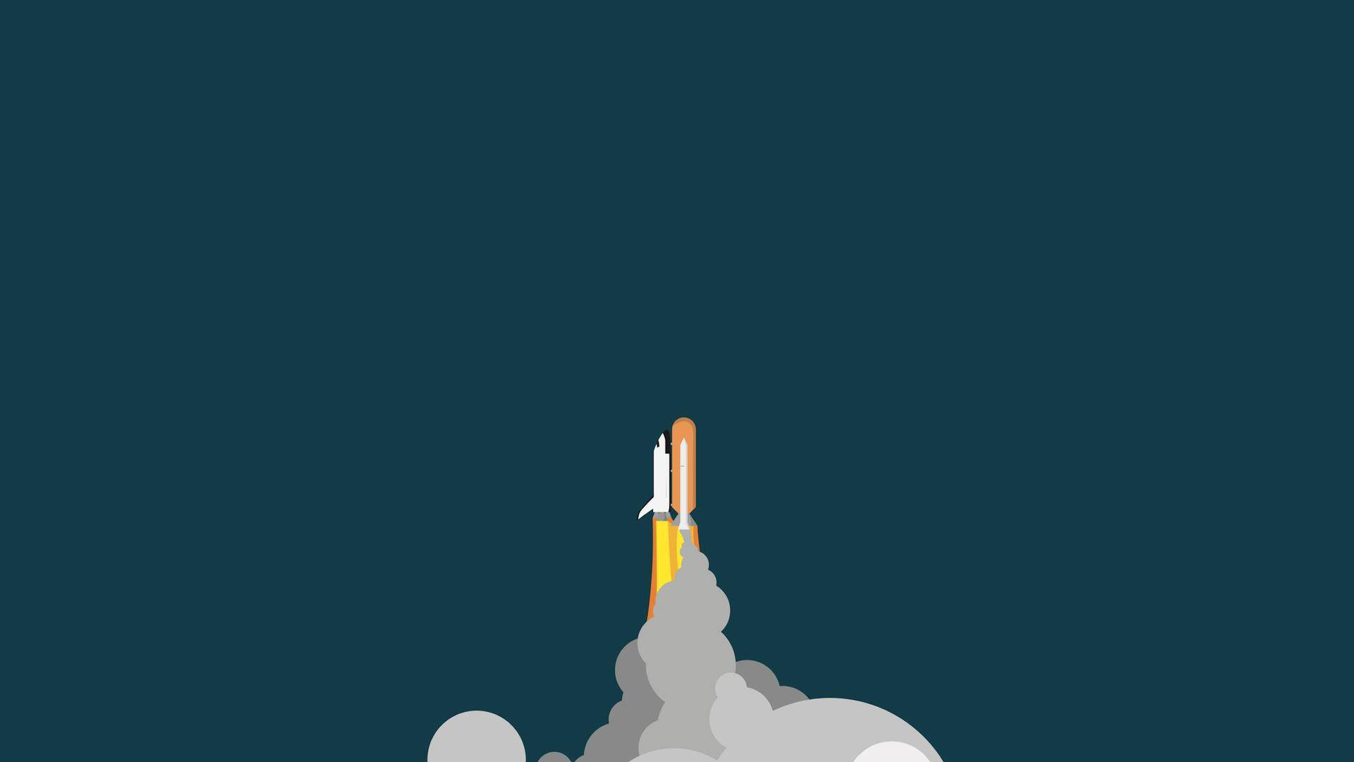 spaceship launch, stylized rocket, dark teal sky, Full HD Desktop Wallpaper