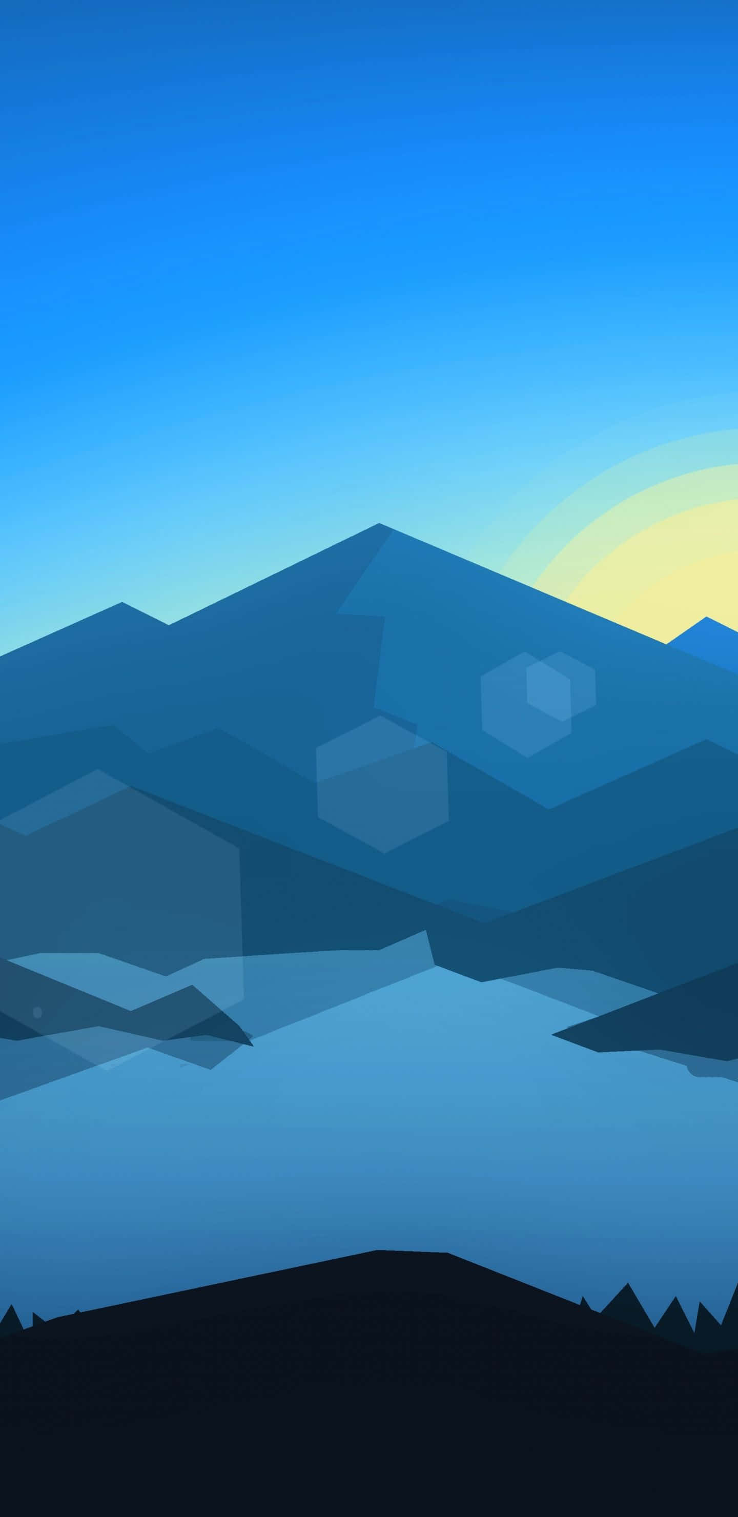iPhone X, gradient blue sky, glowing sun, 2K Phone Wallpaper