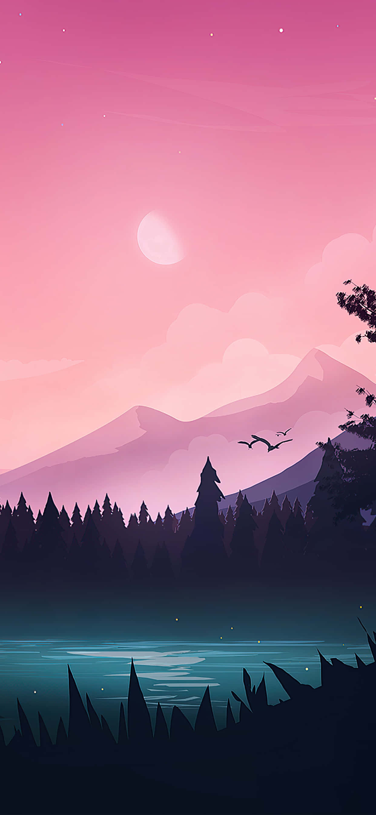 iPhone X, twilight landscape, pink sky, 2K Phone Wallpaper