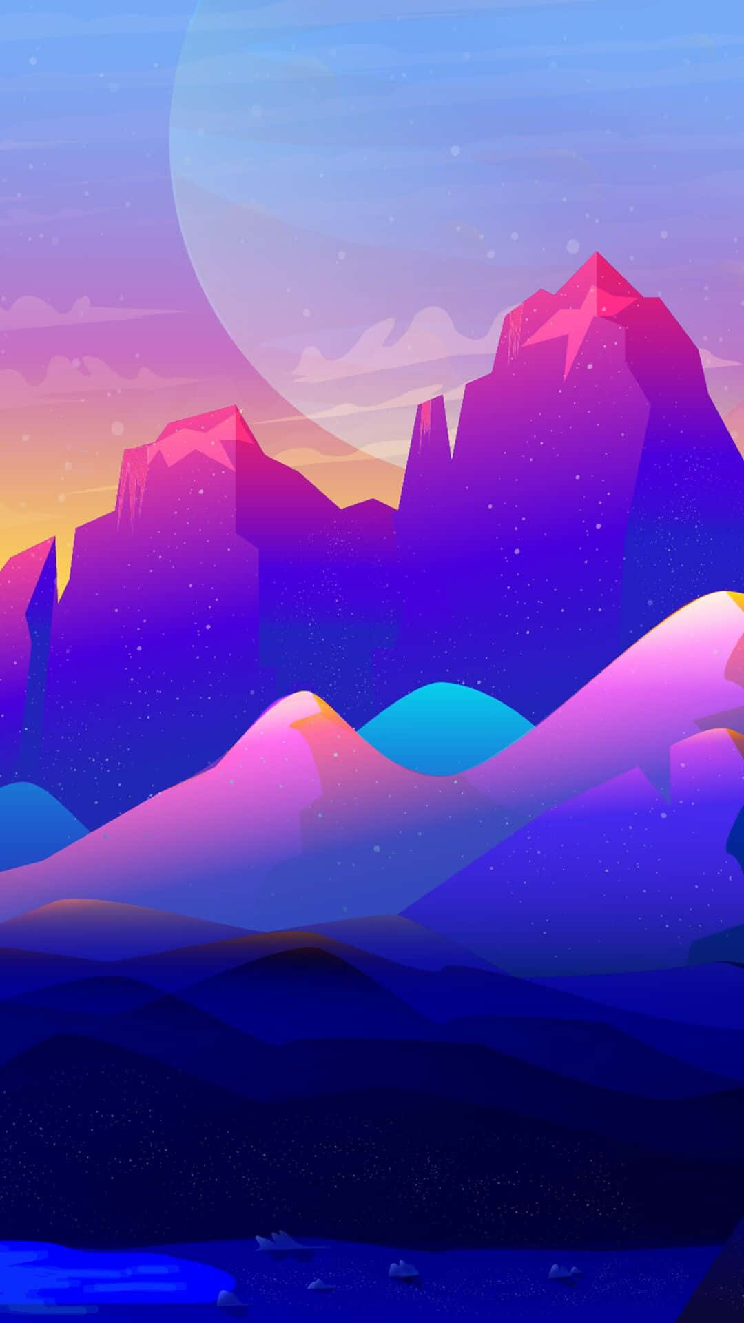 Minimalist iPhone X, mountain range, twilight hues, Full HD Phone Wallpaper