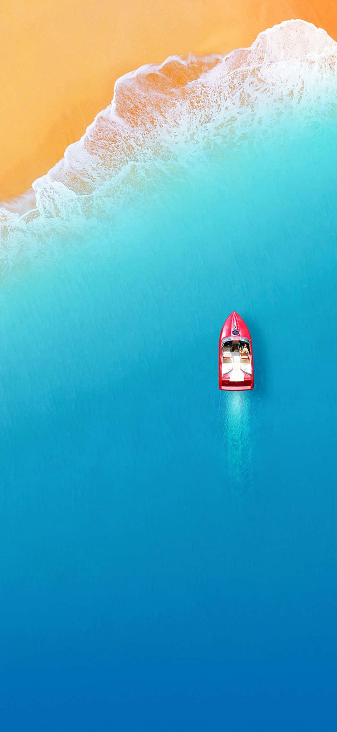 Minimalist iPhone X, red speedboat, vibrant turquoise water, Full HD Phone Wallpaper