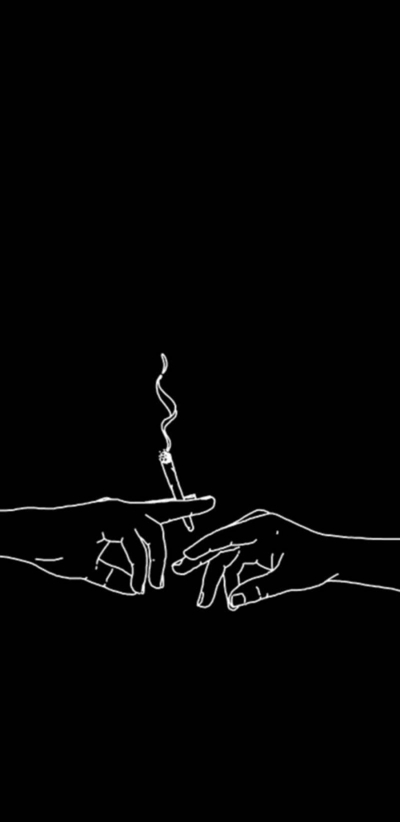 minimalist white line art, stark black background, smoke curling upward, HD Phone Wallpaper