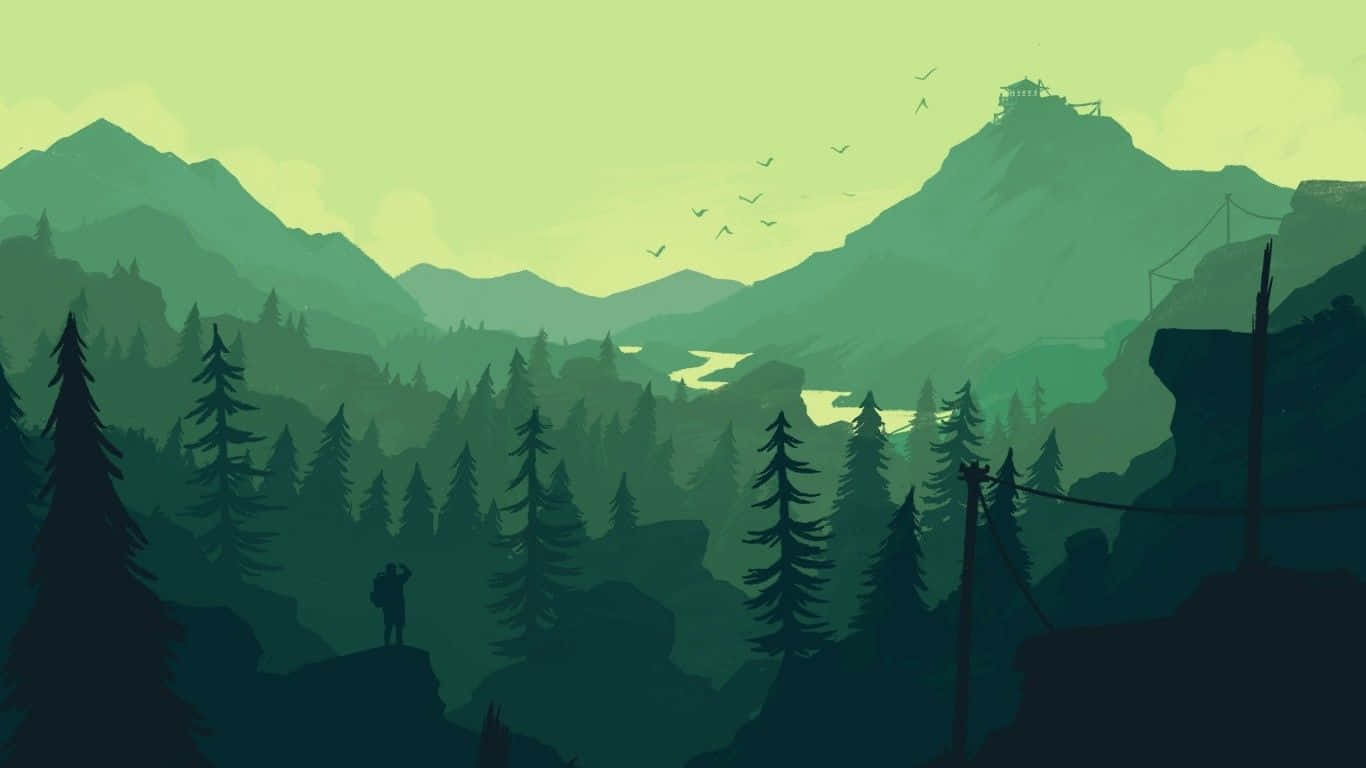 lone hiker, cliff, misty green valley, HD Desktop Wallpaper