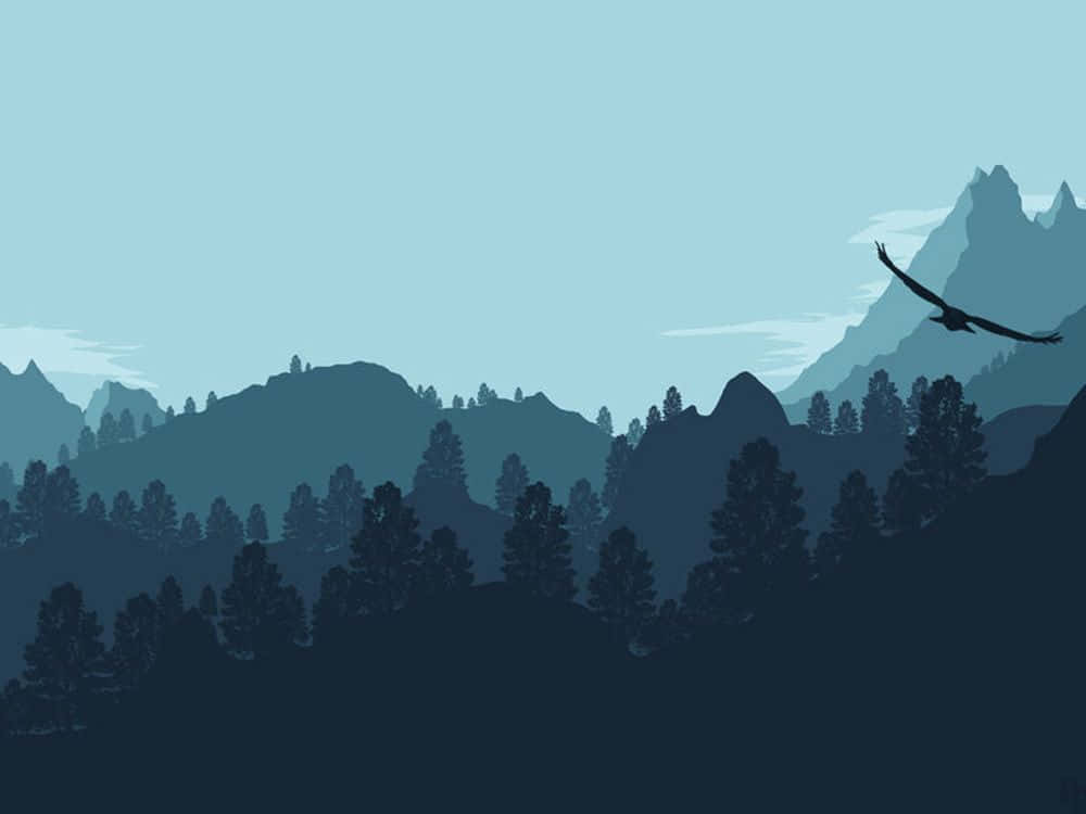 lone eagle, layered mountain silhouettes, pale blue sky, SD Desktop Wallpaper