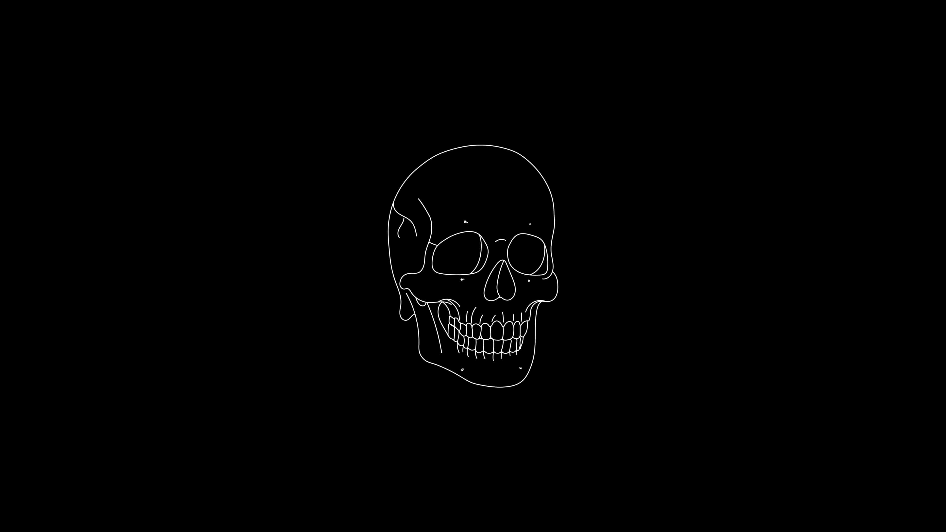 minimalist monochrome, white line drawing, human skull, 4K Desktop Wallpaper