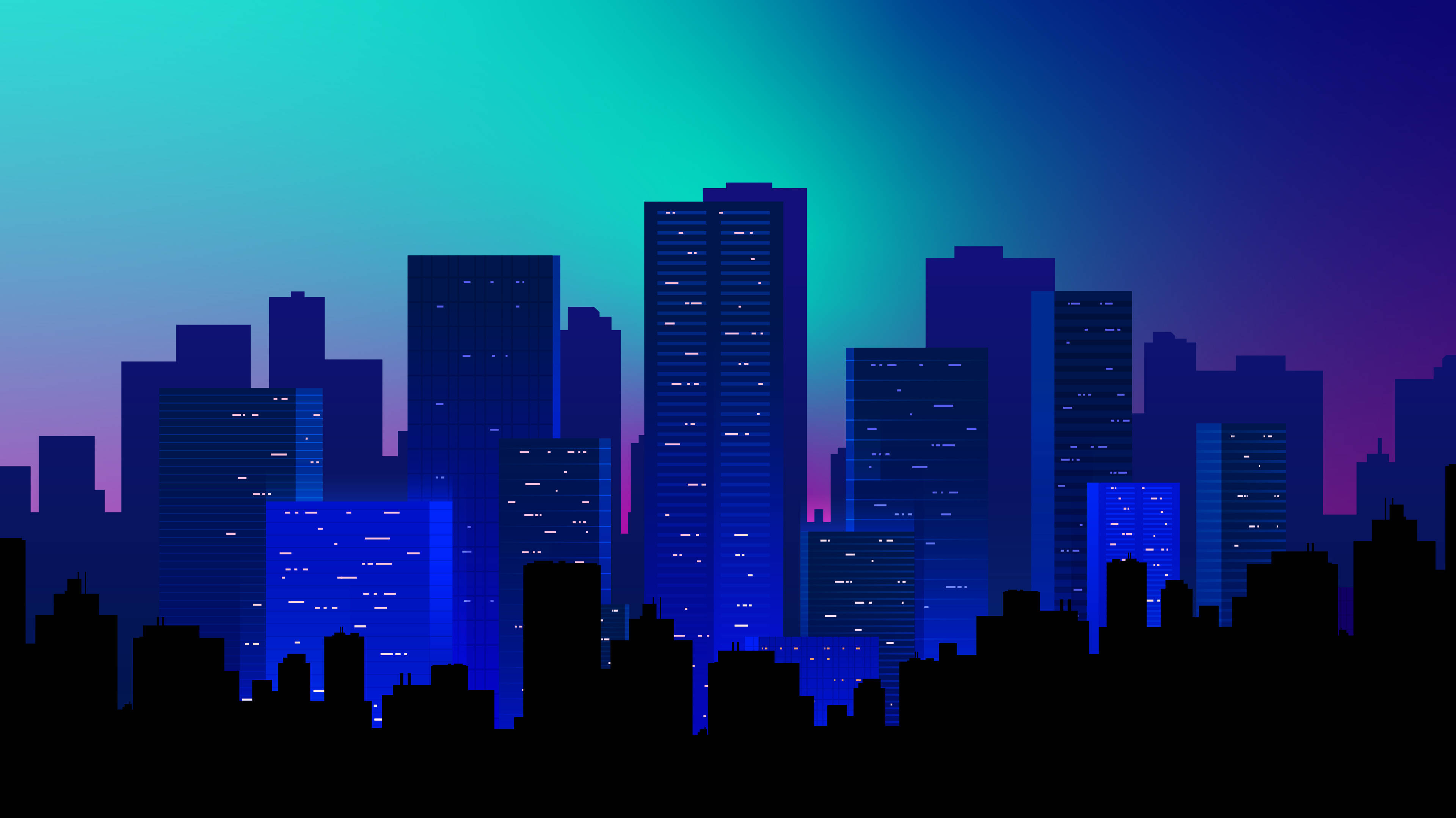 City Life, twilight, glowing blue windows, 4K Desktop Wallpaper