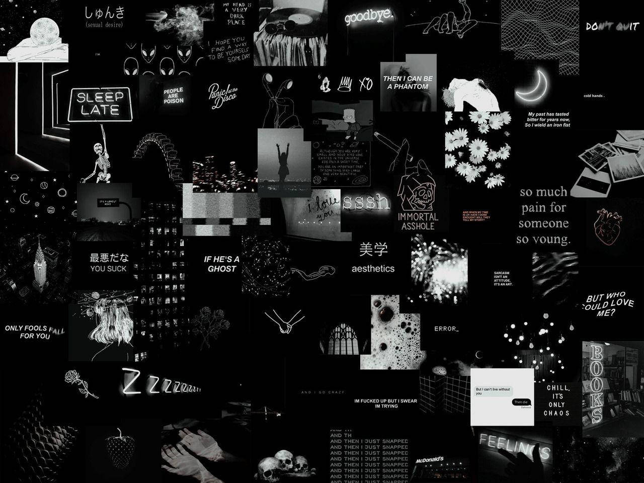 black and white, laptop, moody collage, HD Desktop Wallpaper