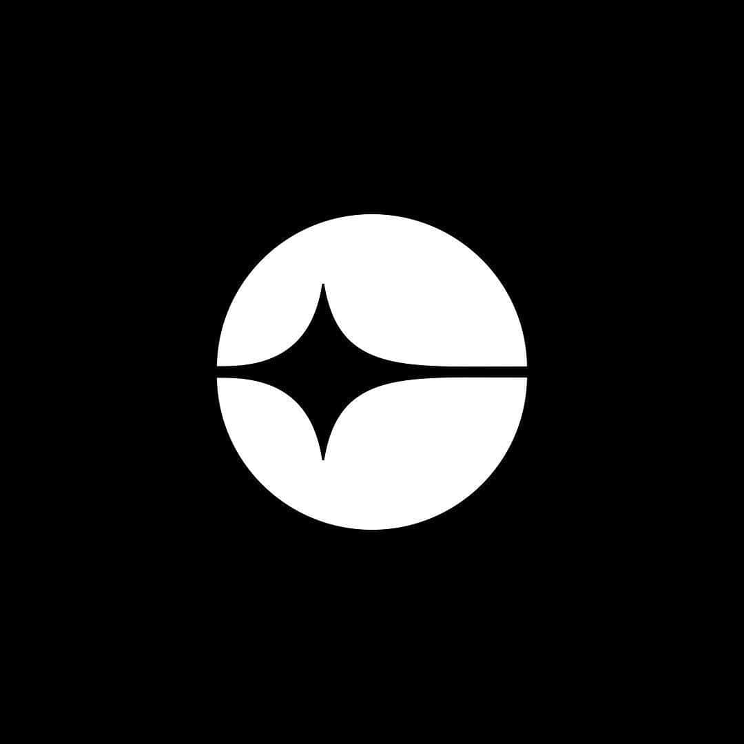 minimalist logo, white circular logo, stylized starburst shape, SD Desktop Wallpaper