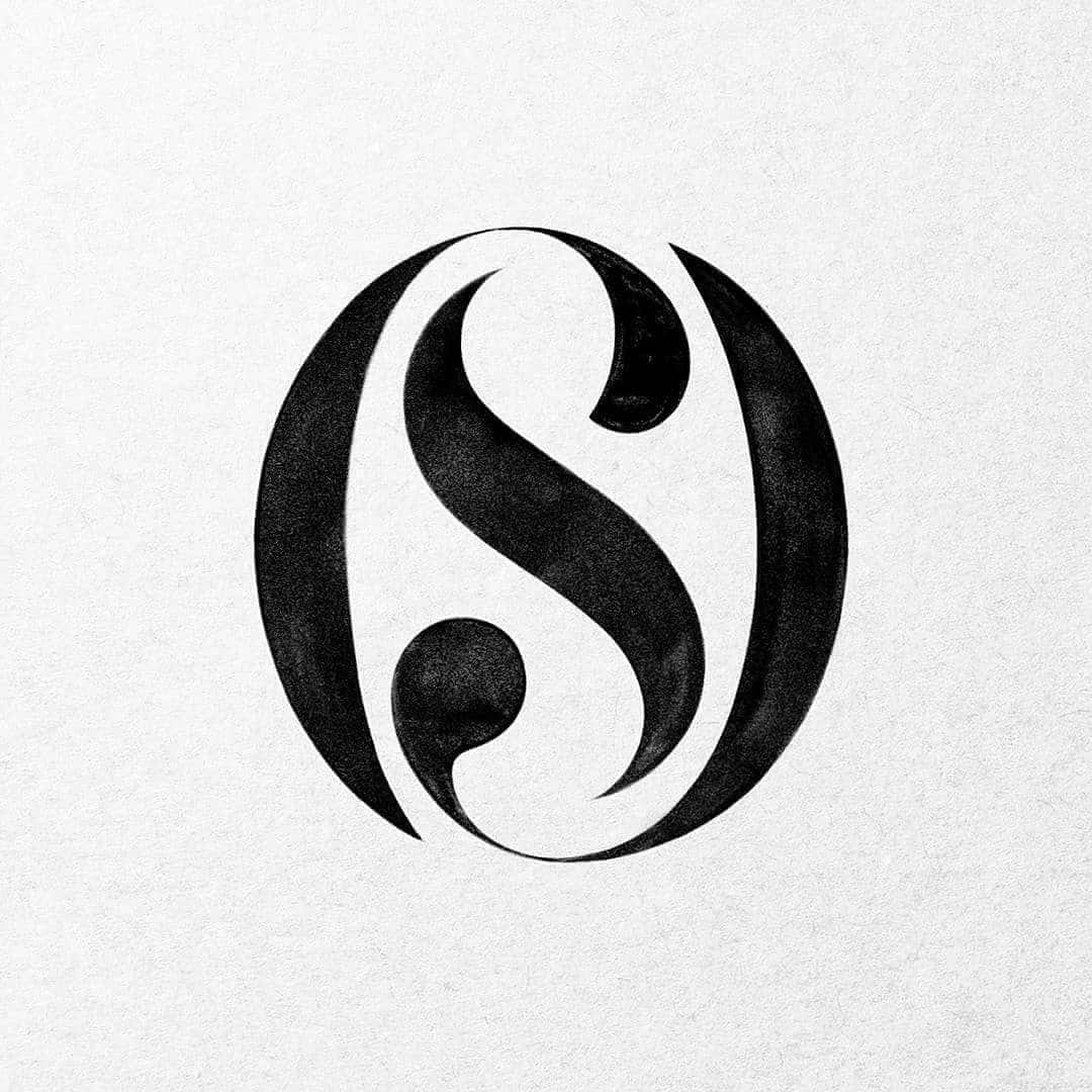 black, stylized letter S, circular frame, SD Desktop Wallpaper