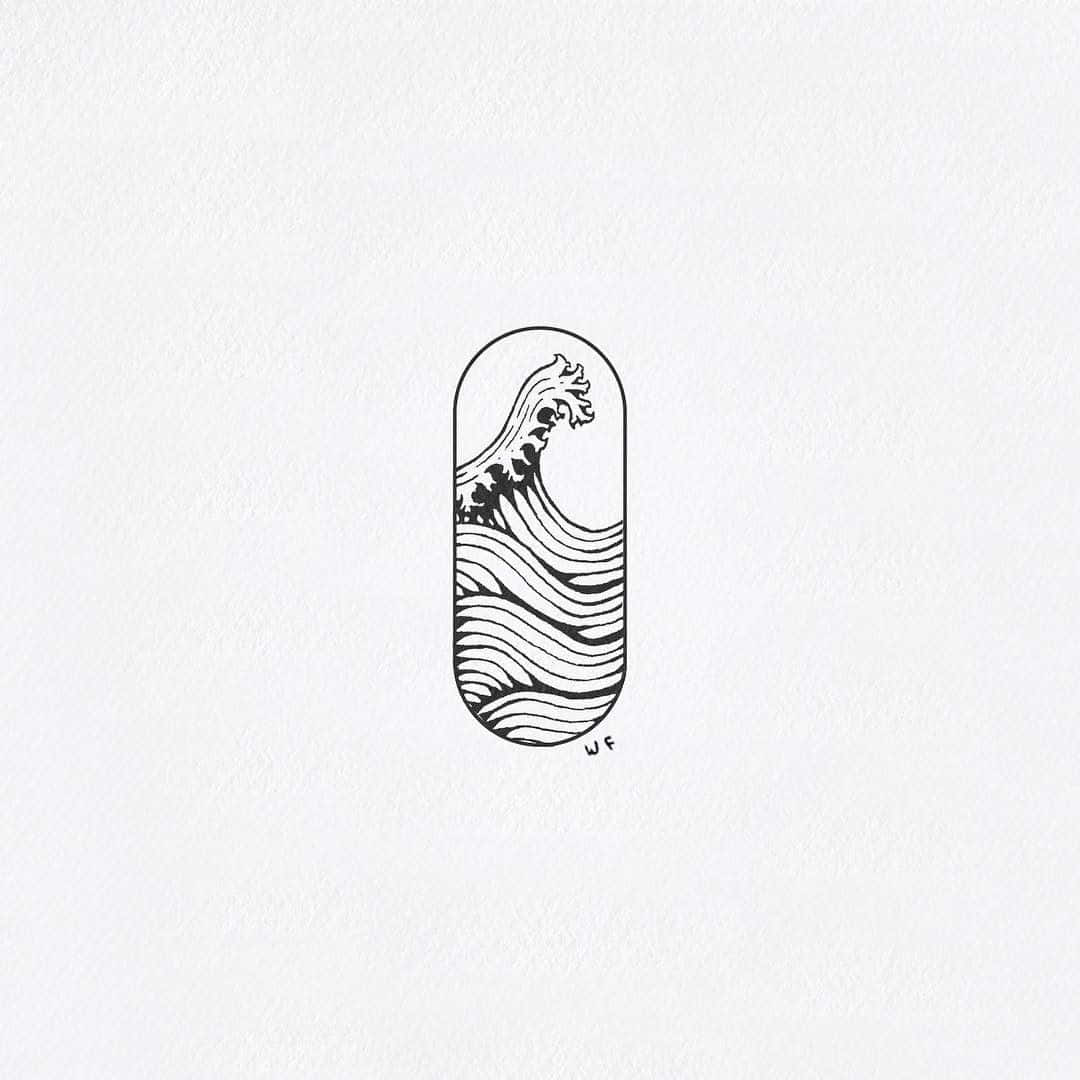 minimalist black line drawing, stylized wave, oval frame, SD Desktop Wallpaper