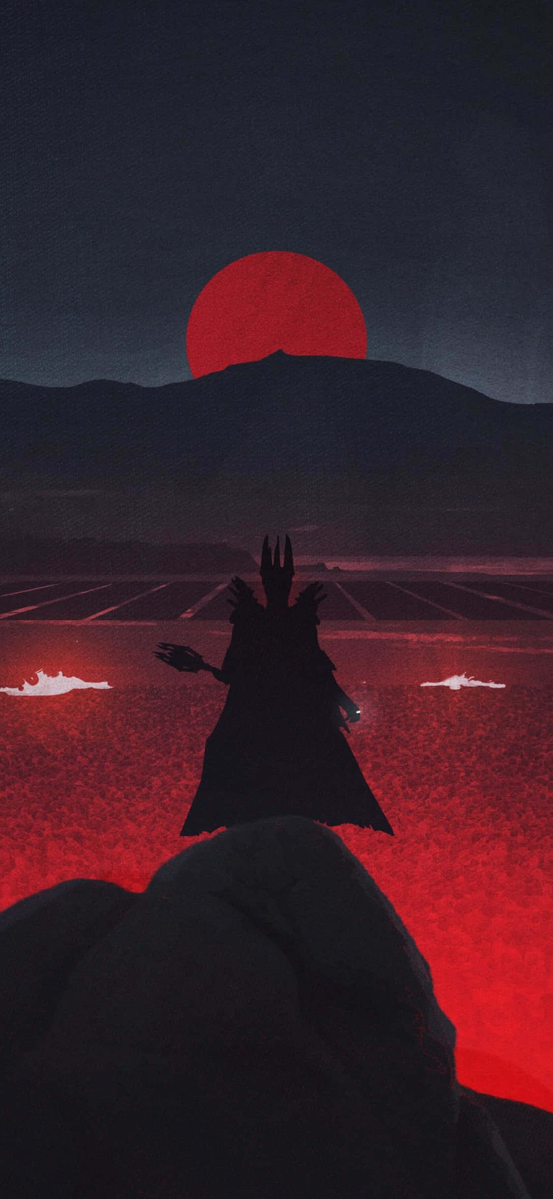 Minimalist Lord Of The Rings, crimson sea, giant red sun, Full HD Phone Wallpaper