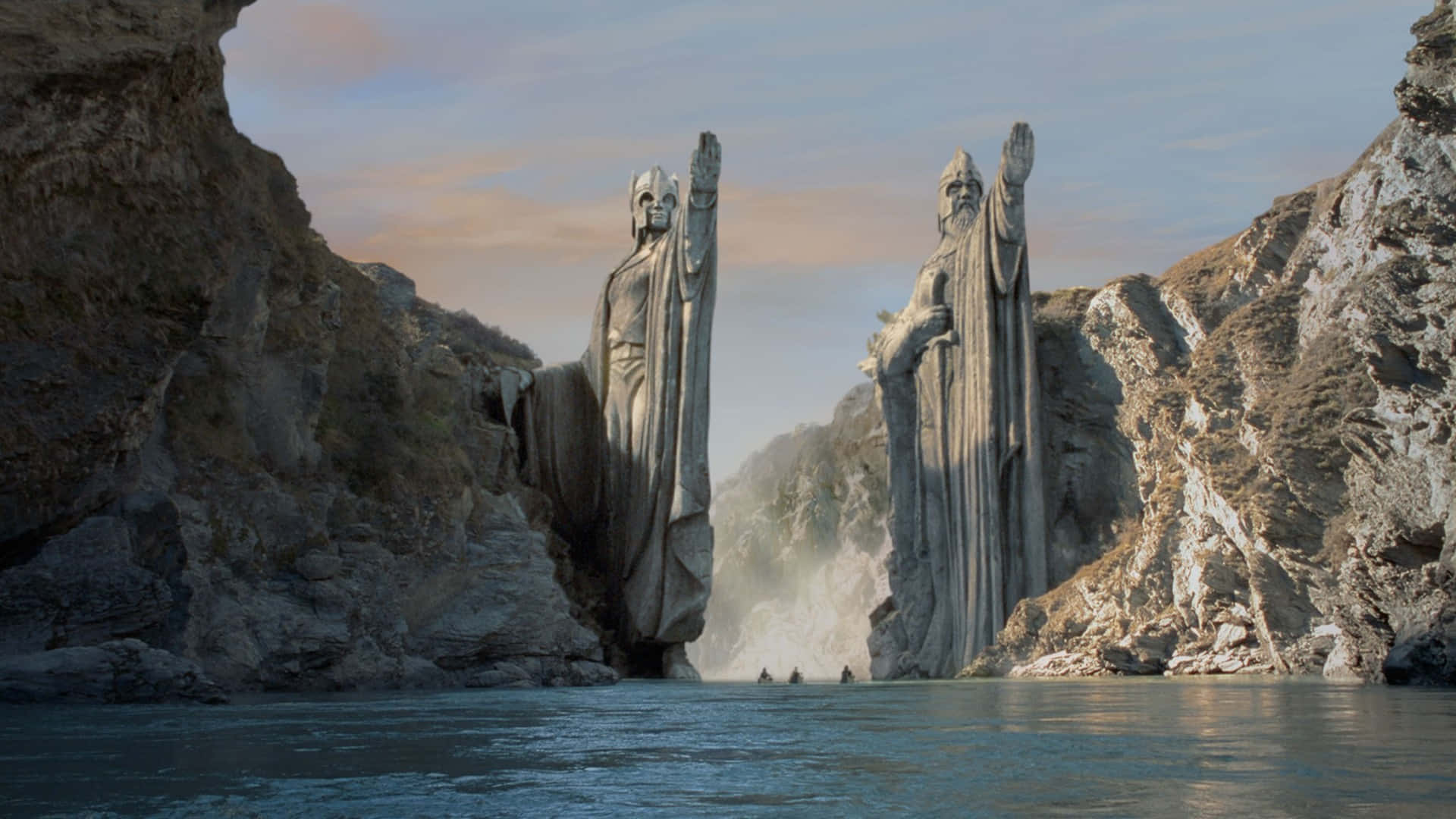 Minimalist Lord Of The Rings, stone statues, canyon, Full HD Desktop Wallpaper