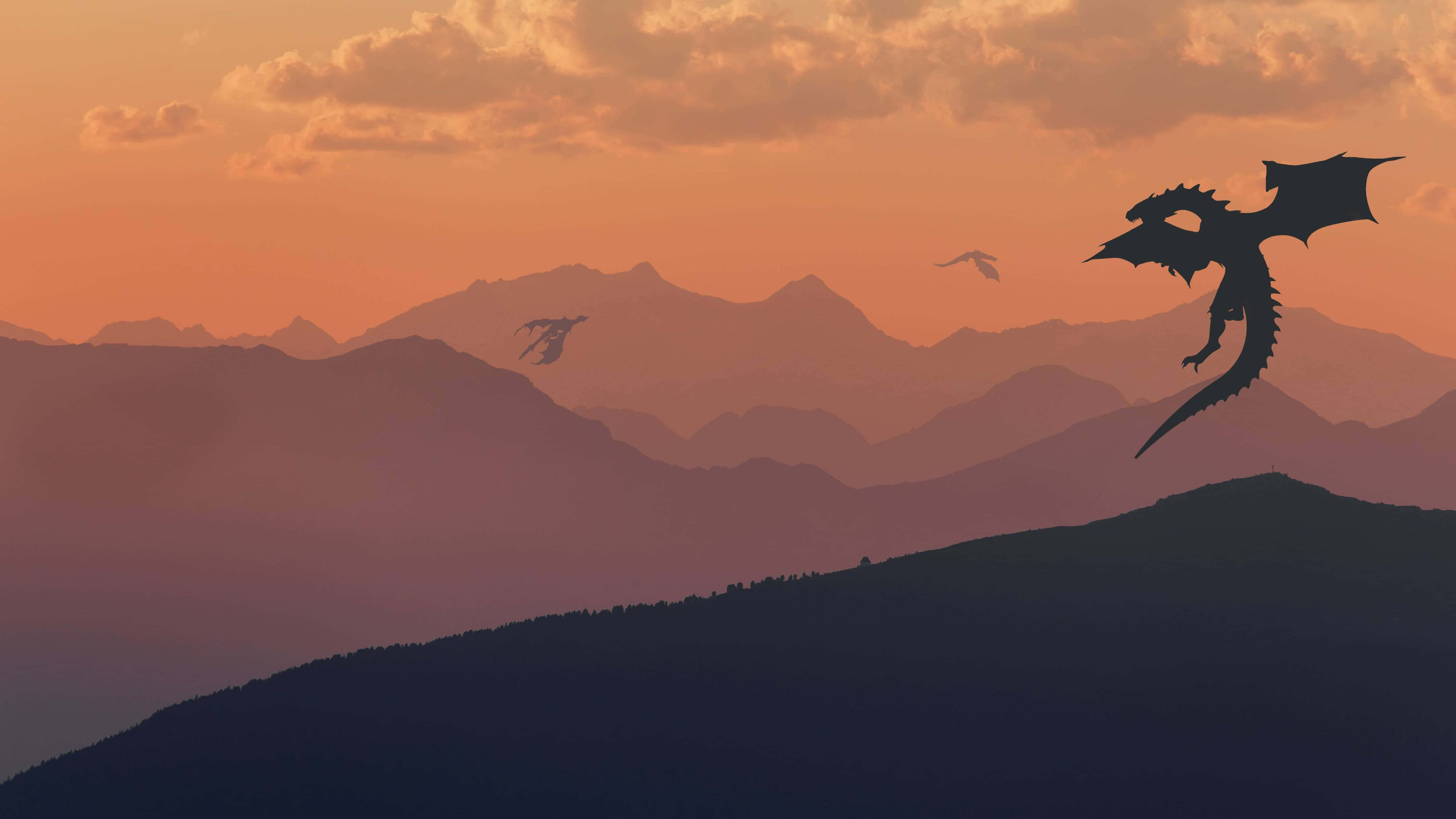 minimalist lord of the rings, dragon, mountain, 5K Desktop Wallpaper