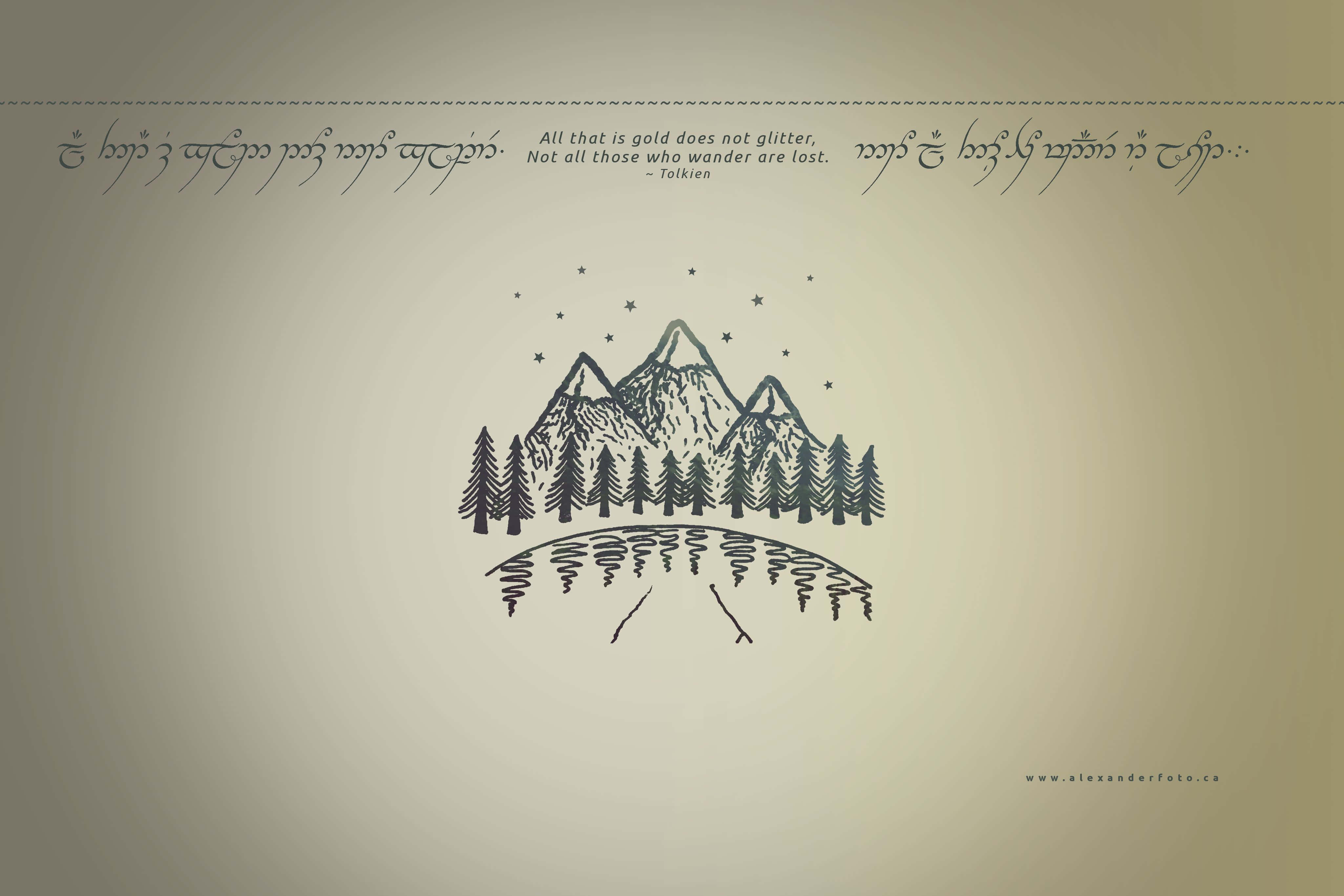 Minimalist Lord Of The Rings, mountains, pine trees, 4K Desktop Wallpaper