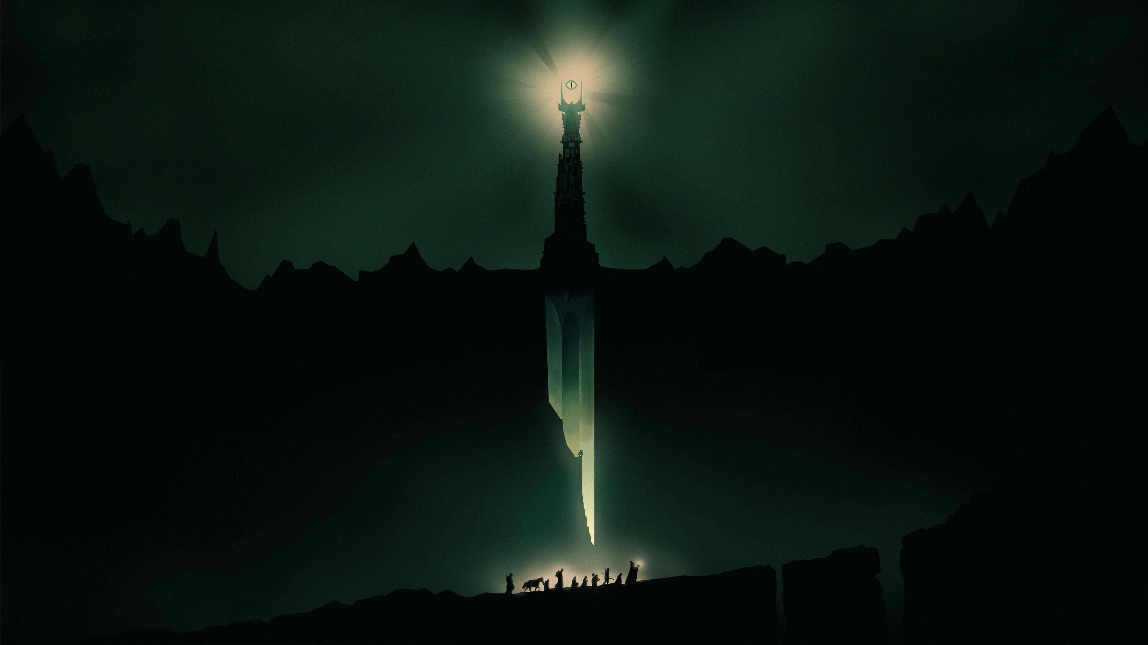 Lord Of The Rings, glowing sword, dark mountainous landscape, 4K Desktop Wallpaper