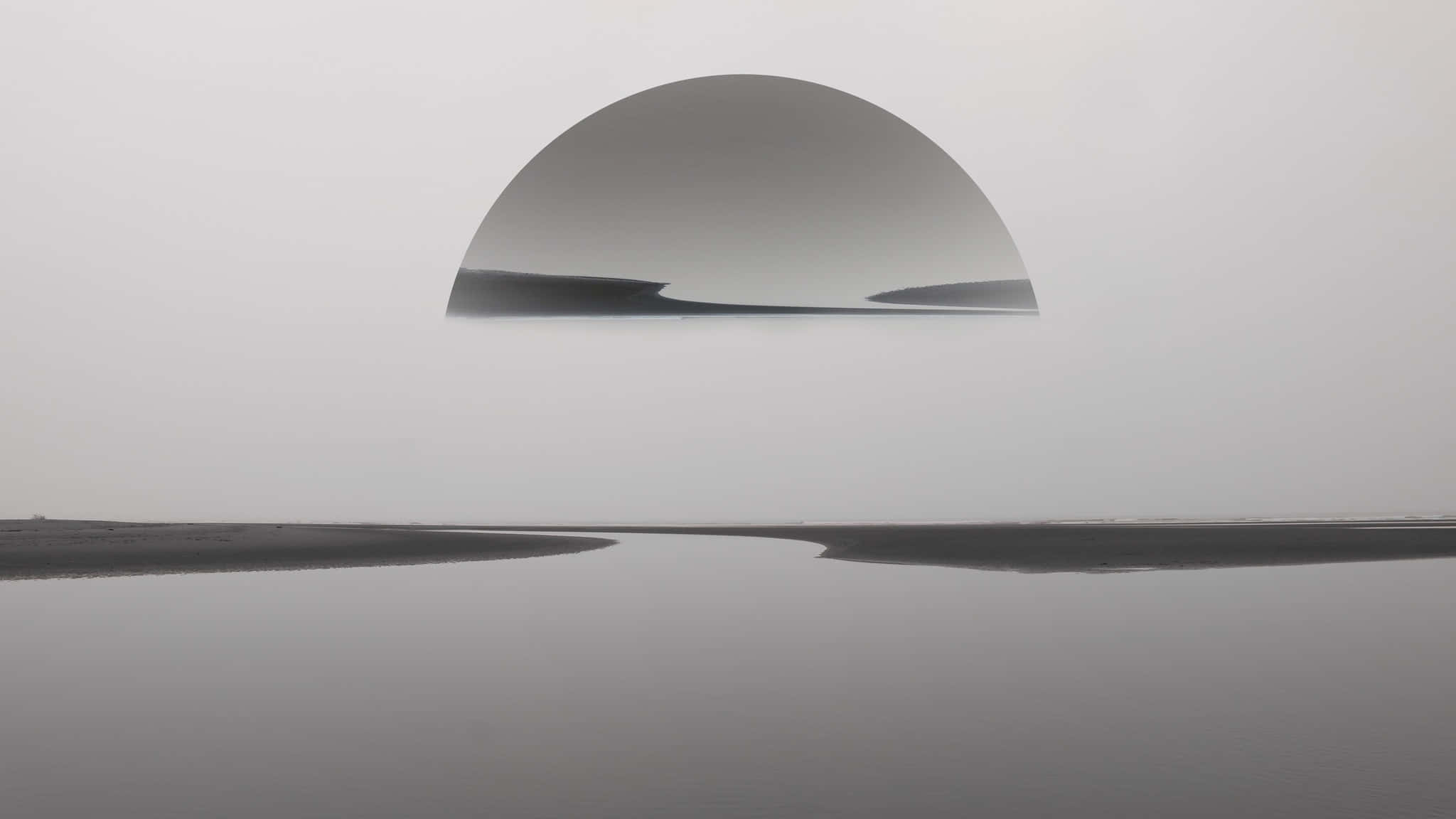 minimalist monochrome, reflective dome, calm water surface, Full HD Desktop Wallpaper