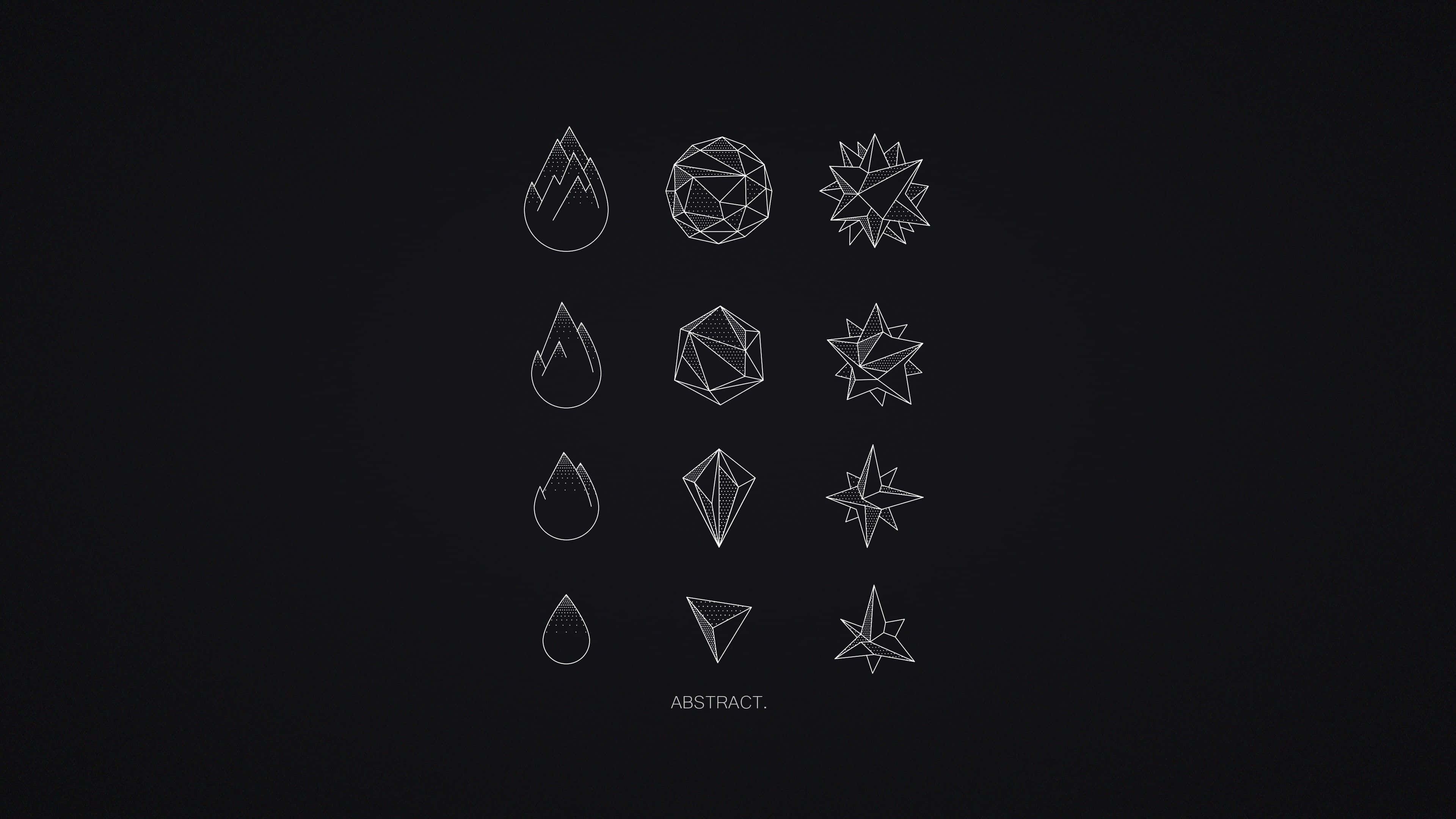 minimalist monochrome, white line icons, geometric shapes, 4K Desktop Wallpaper