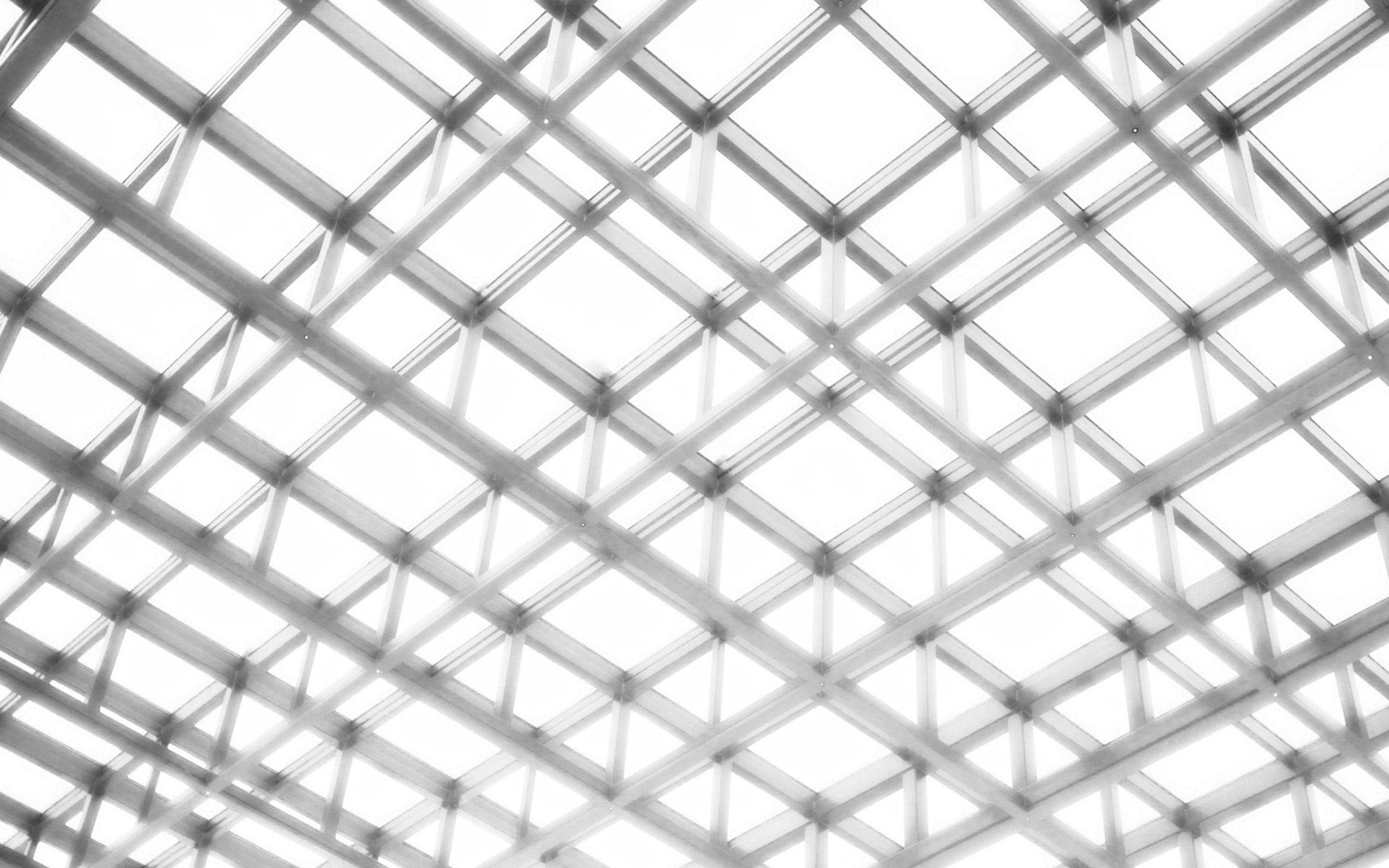 monochrome, geometric pattern, intersecting metal beams, 2K Desktop Wallpaper