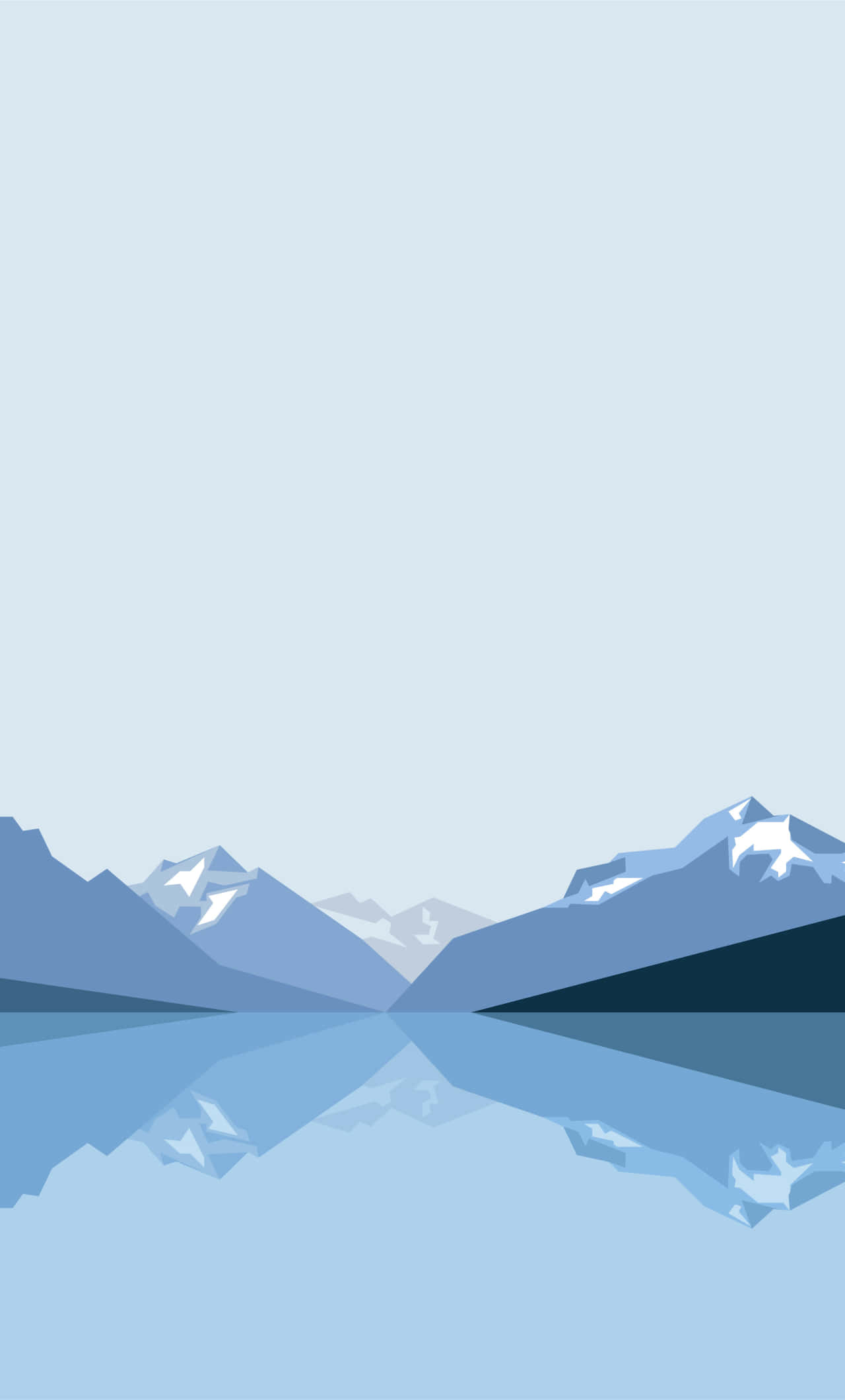minimalist blue, mountain range, calm water, Full HD Phone Wallpaper