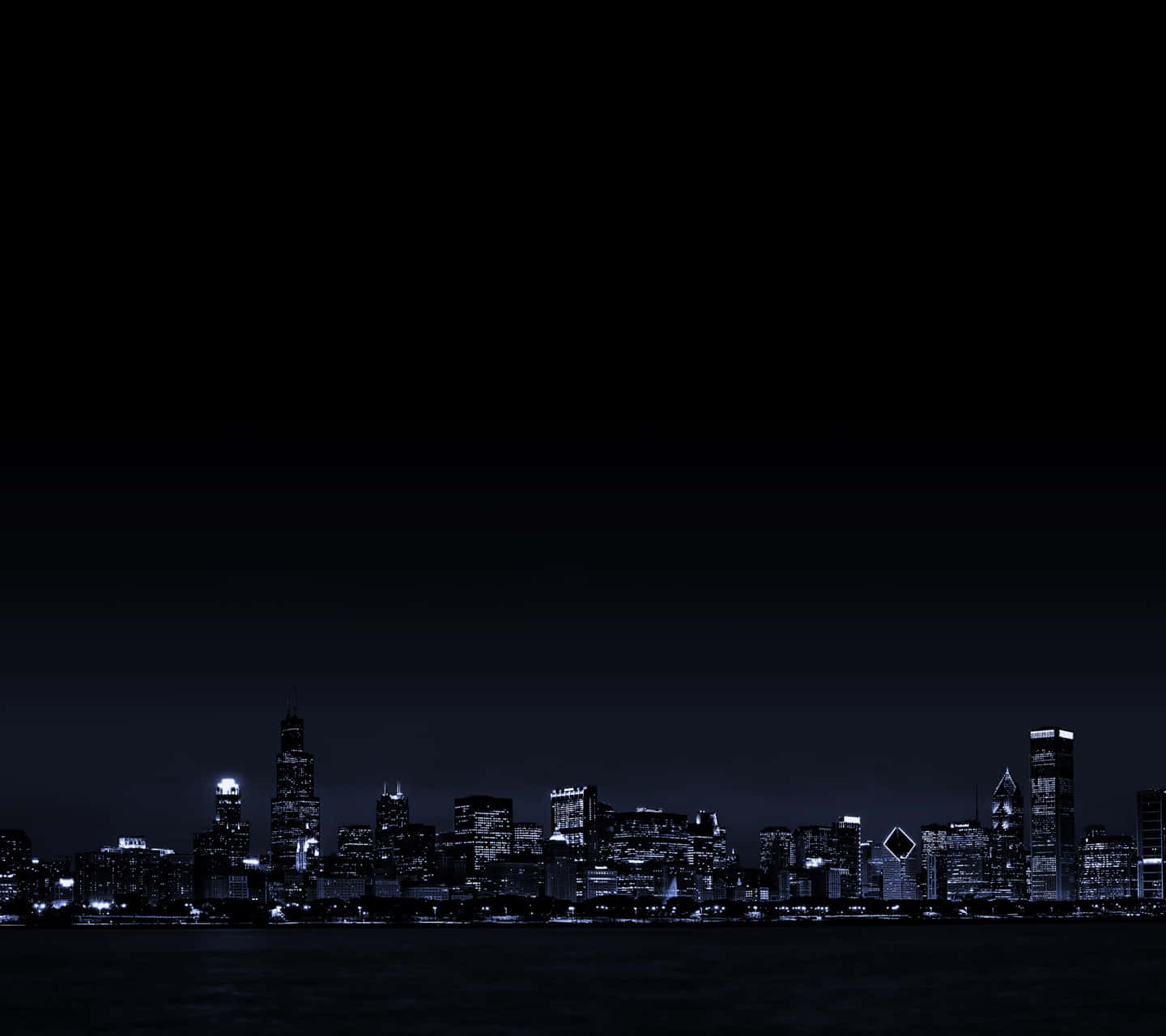 monochrome, nighttime cityscape, glowing skyscrapers, HD Desktop Wallpaper