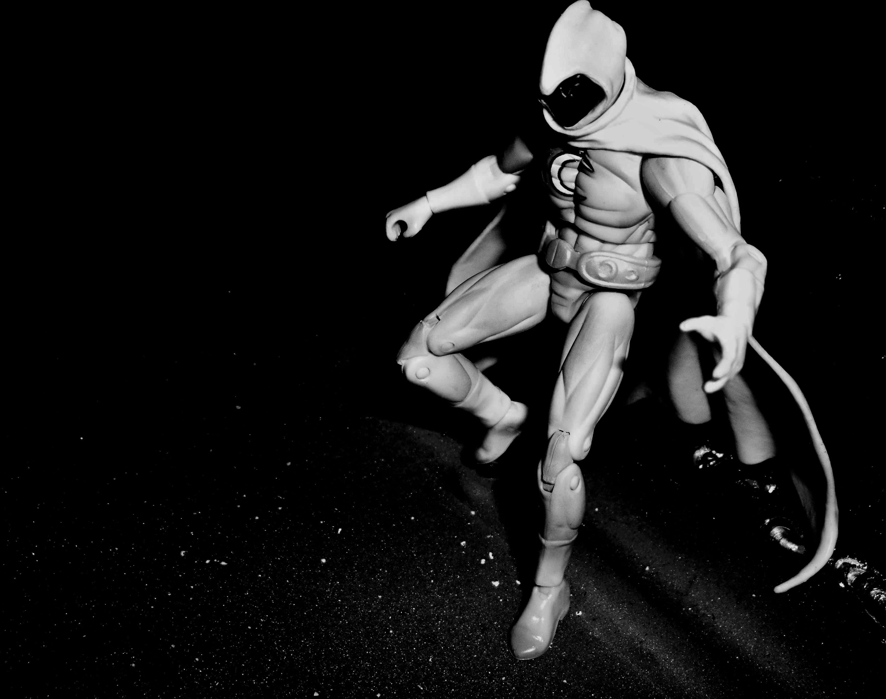 Moon Knight, black and white photo, cloak, 2K Desktop Wallpaper