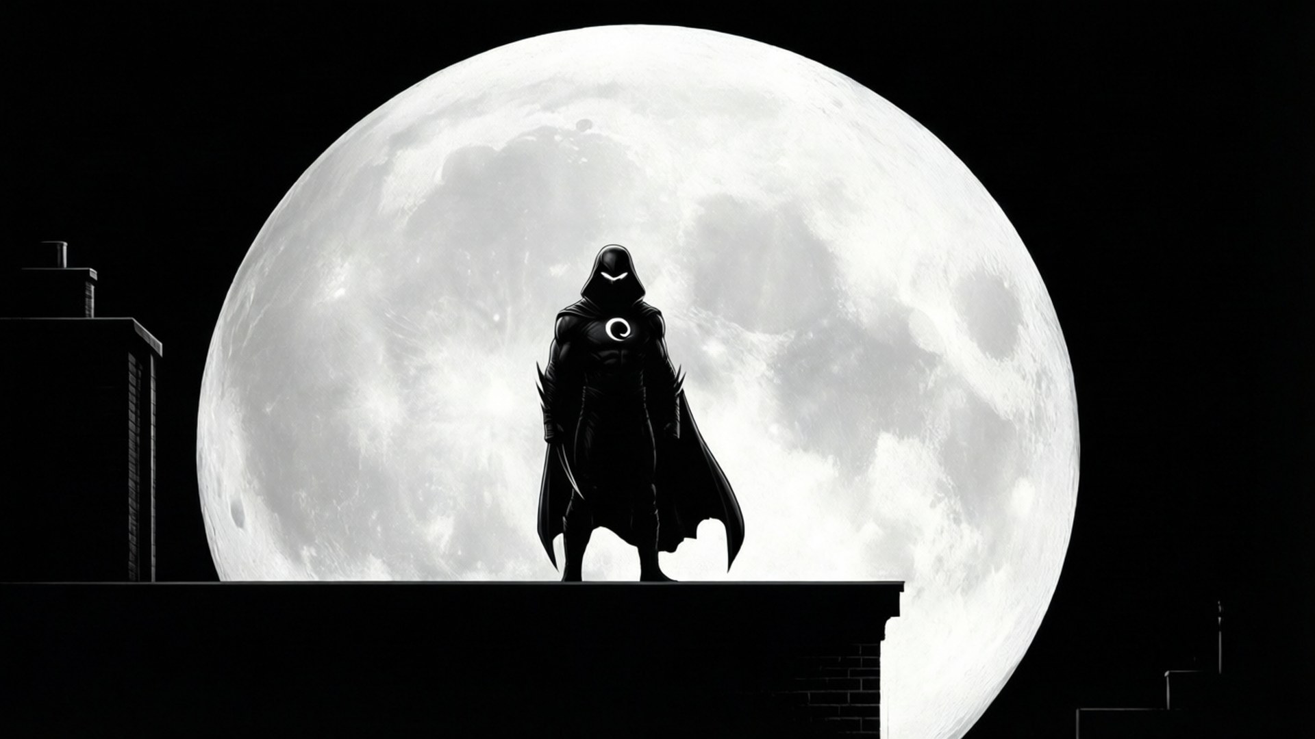 Moon Knight, full moon, silhouette, Full HD Desktop Wallpaper