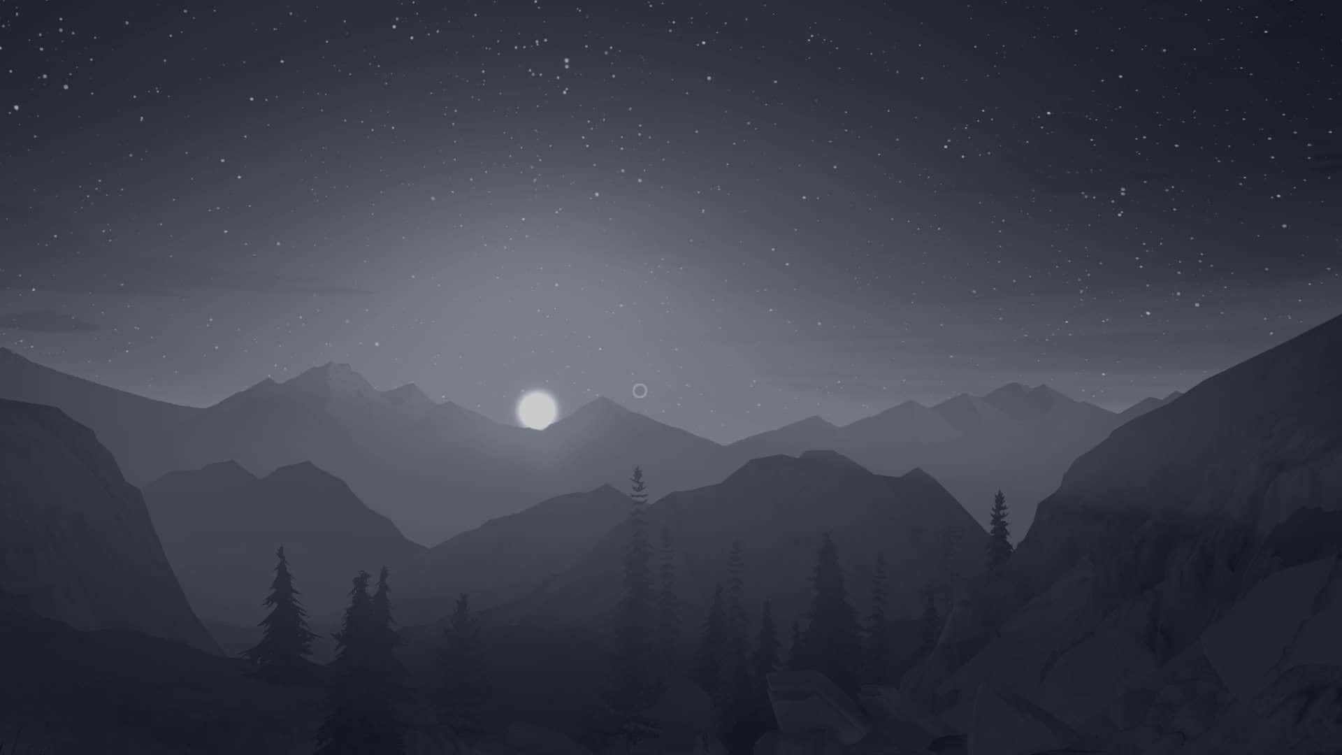 Minimalist Mountain, monochrome, starry night sky, Full HD Desktop Wallpaper