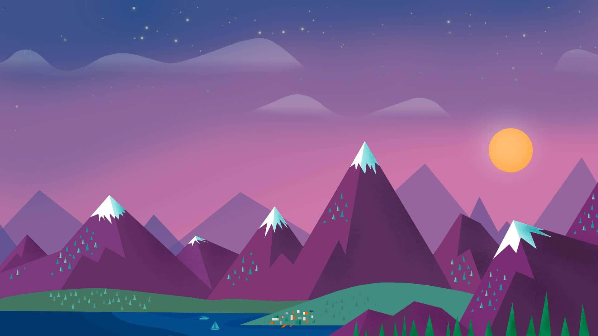 minimalist mountain, purple mountains, snow caps, Full HD Desktop Wallpaper