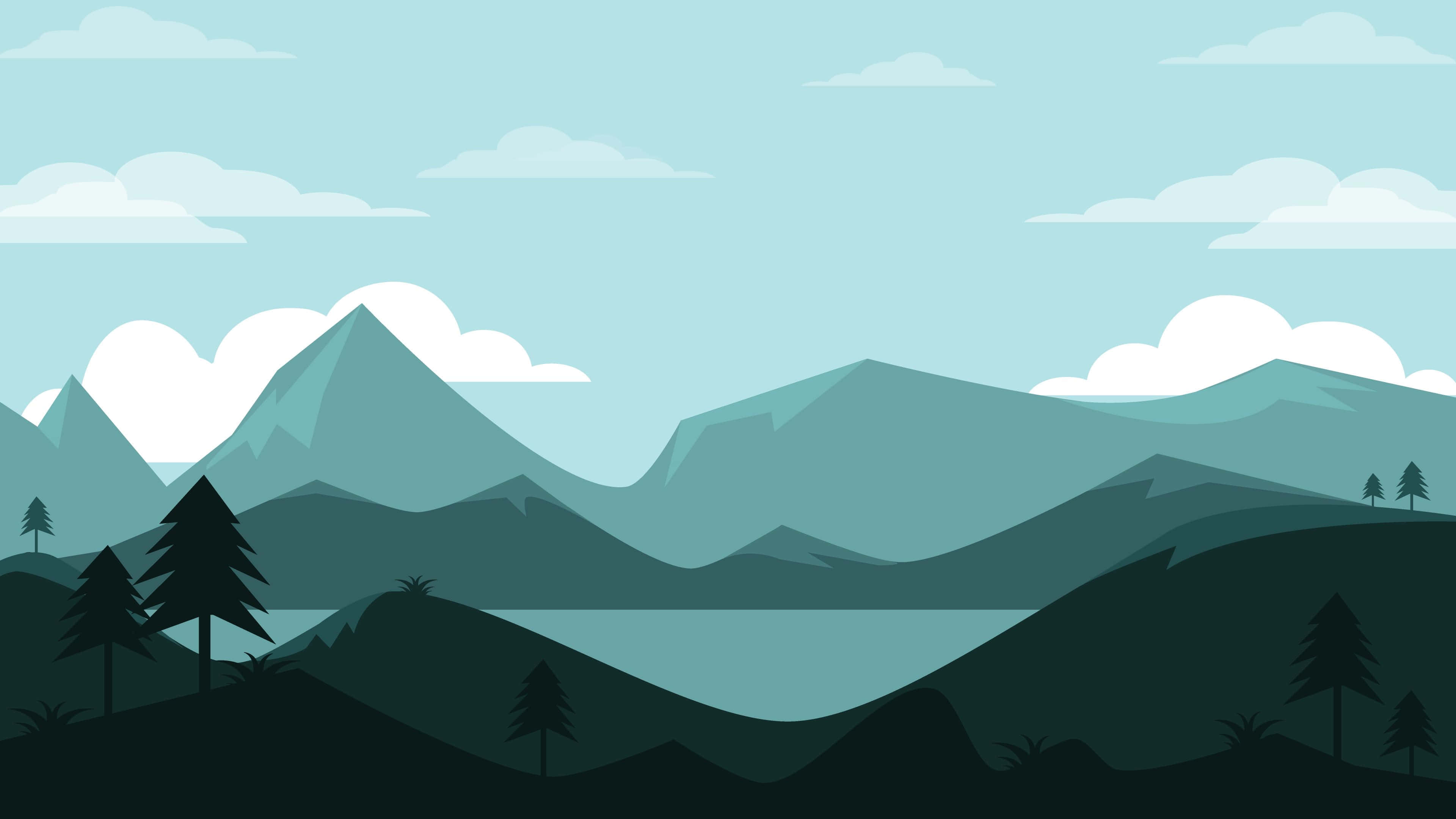 minimalist mountain, teal mountains, pale blue sky, 4K Desktop Wallpaper