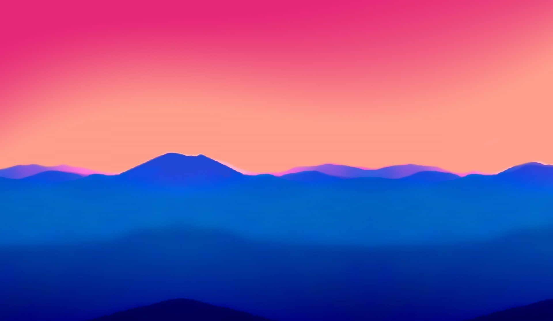 blue and pink sunset, mountains in the background, gradient sky of magenta and peach, Full HD Desktop Wallpaper