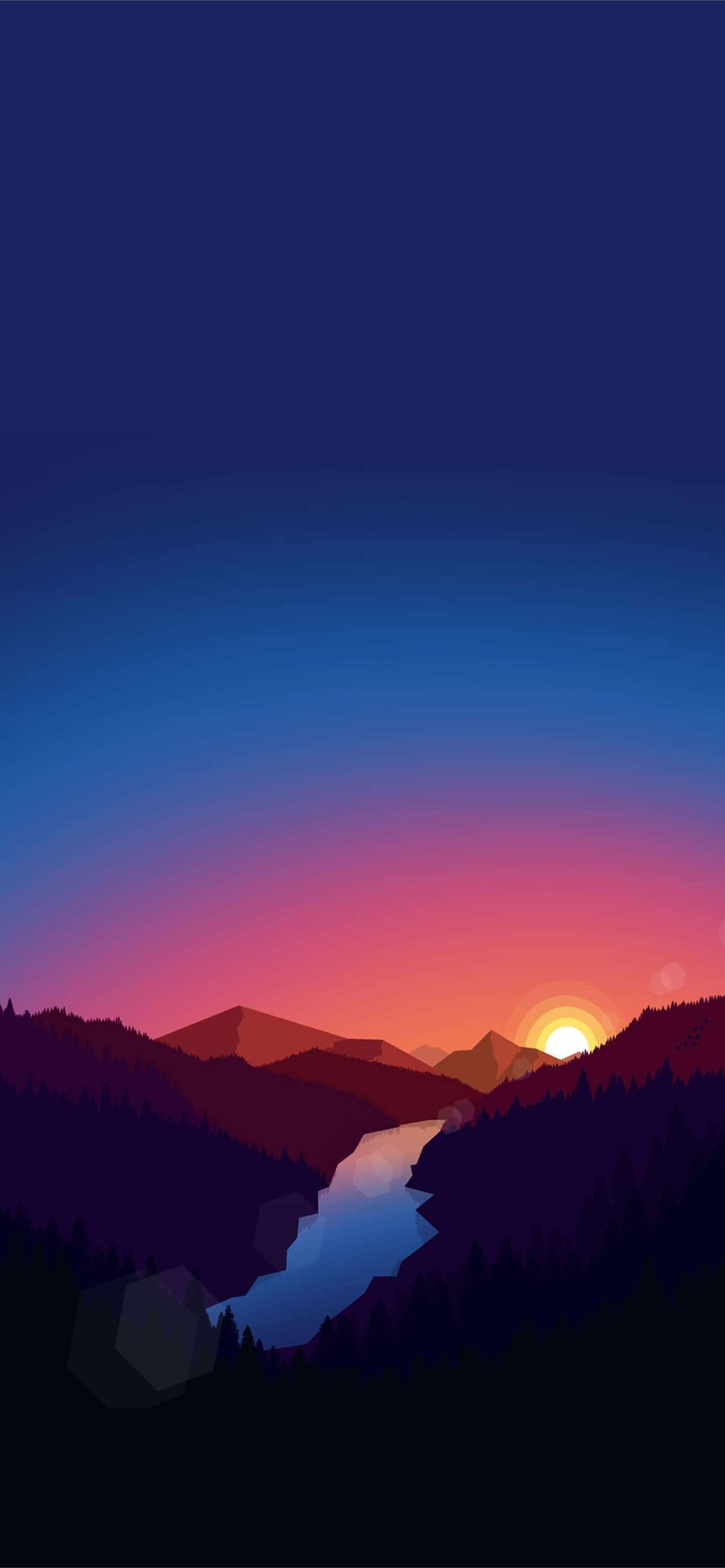 serene sunset, mountain peaks, winding river, 2K Phone Wallpaper