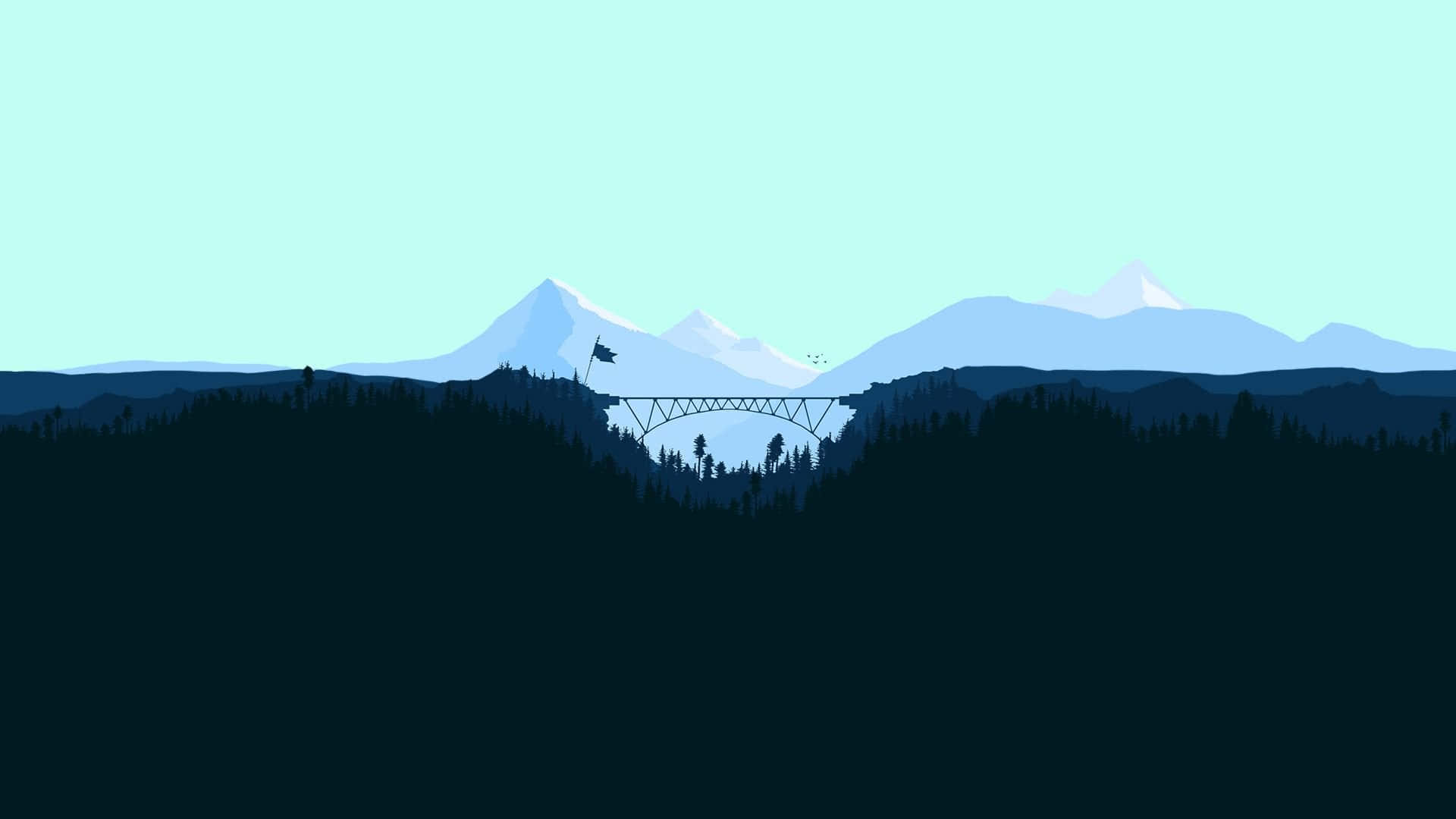 Minimalist Mountain, bridge, forested valley, Full HD Desktop Wallpaper