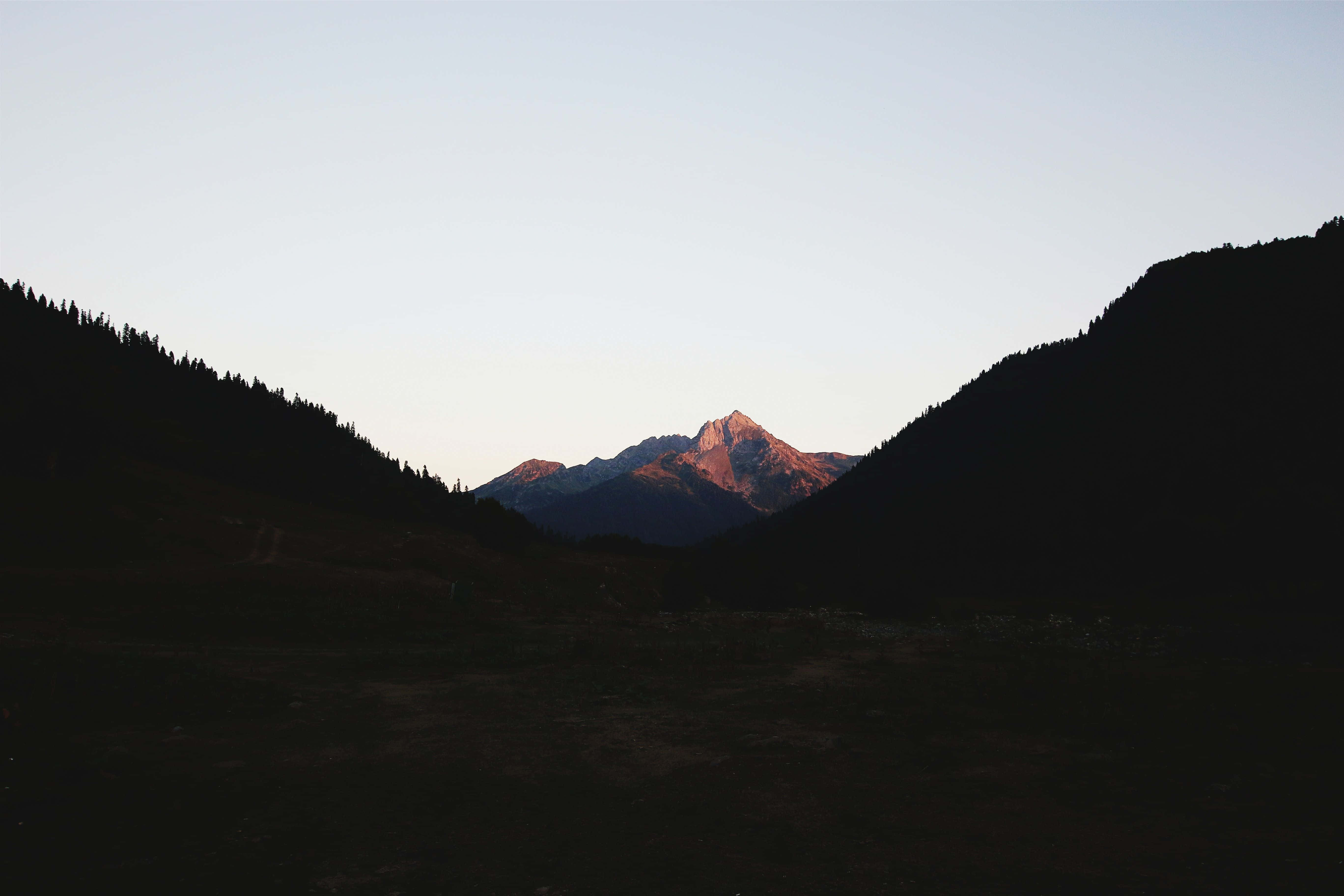 minimalist mountain, sunset, blue sky, 5K Desktop Wallpaper