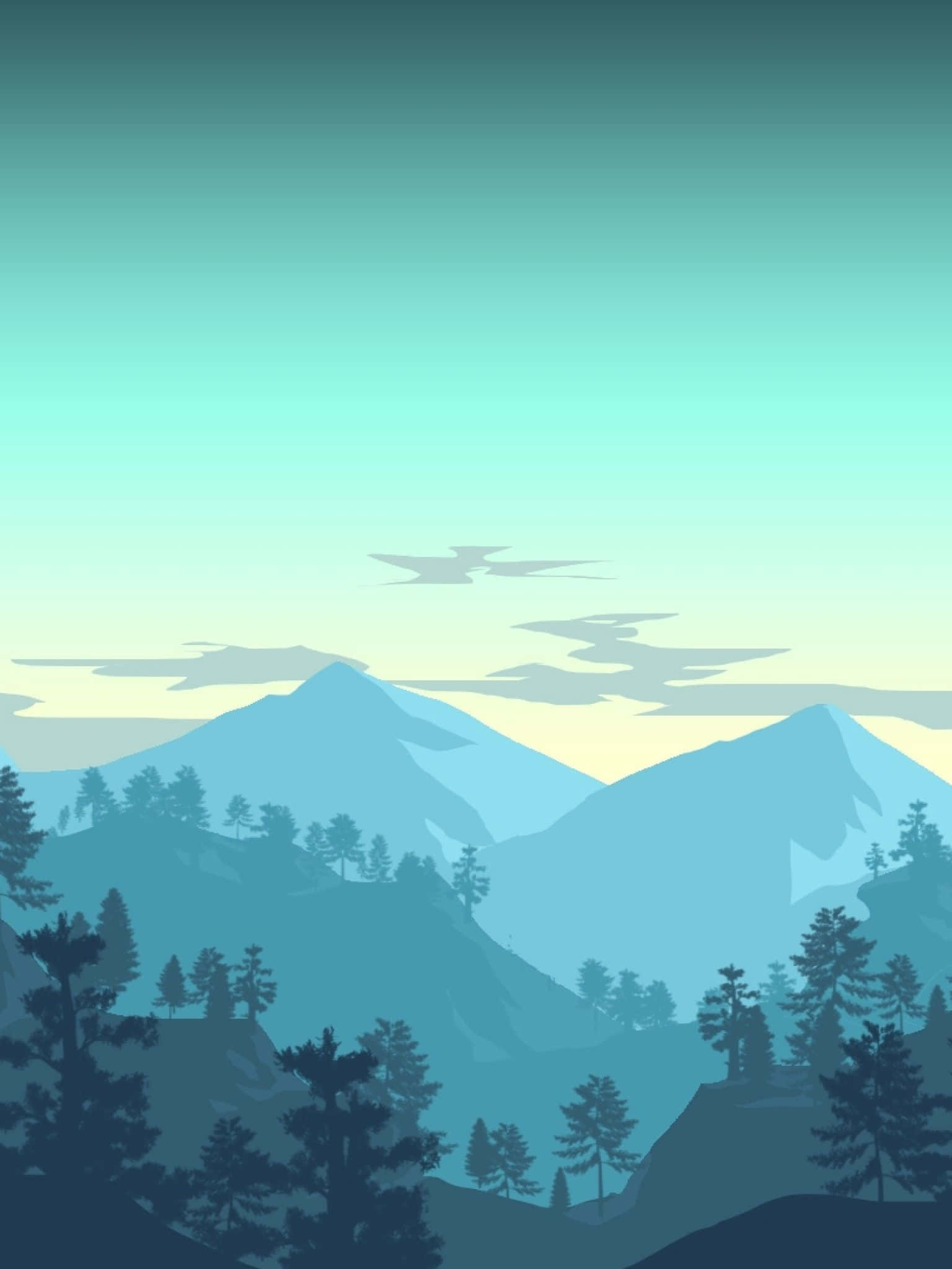minimalist mountain, mountain range, pine trees, Full HD Phone Wallpaper