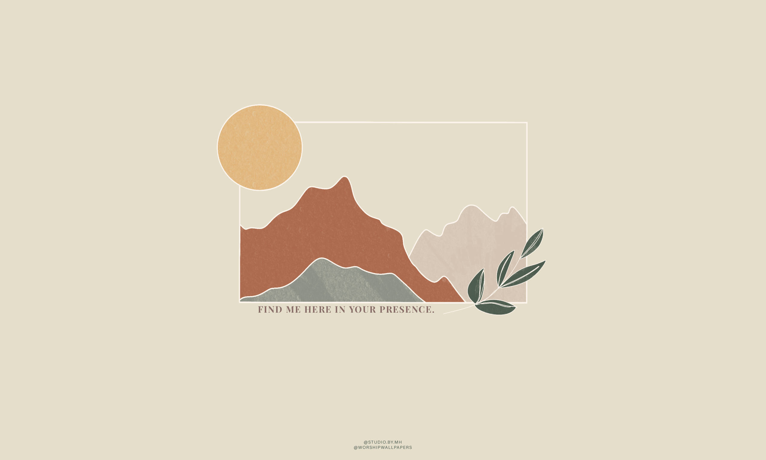 Minimalist Aesthetic Cover, abstract mountain silhouette, sun, 2K Desktop Wallpaper