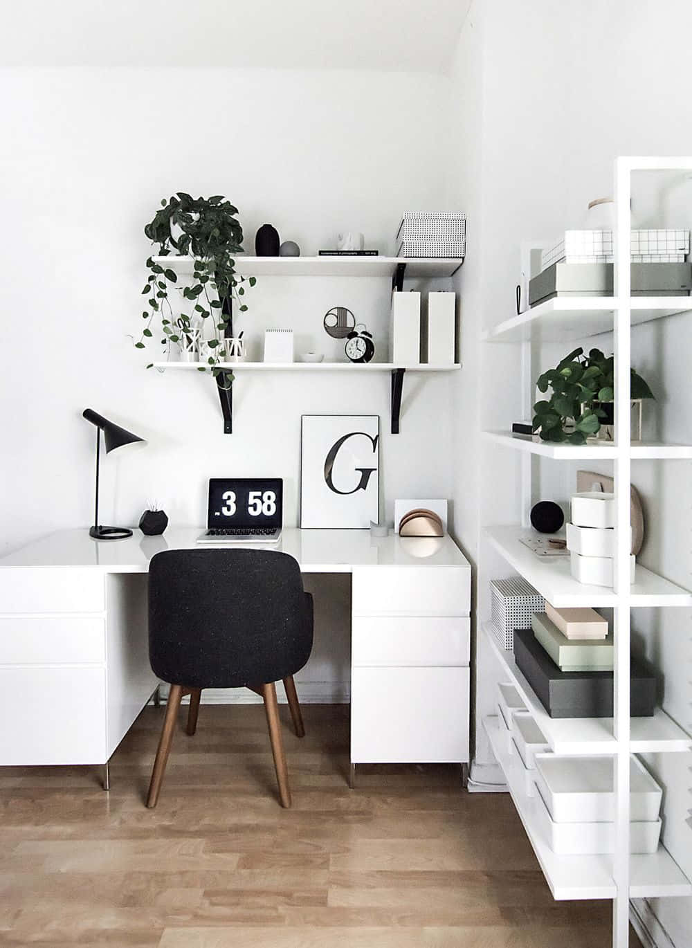 Minimalist Mountain, white home office, sleek desk, HD Phone Wallpaper