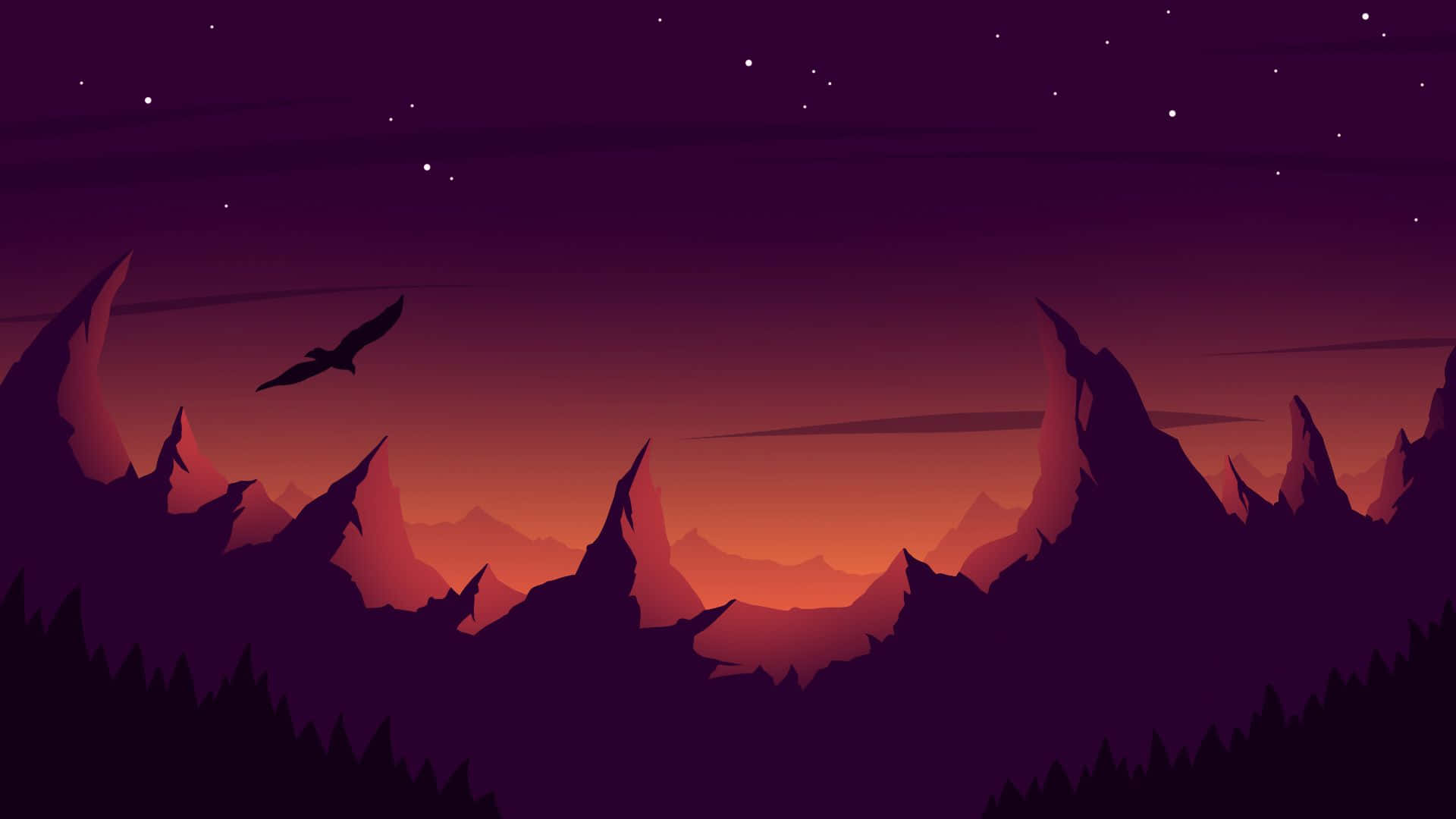 Minimalist Mountain, jagged mountain peaks, starry twilight sky, Full HD Desktop Wallpaper