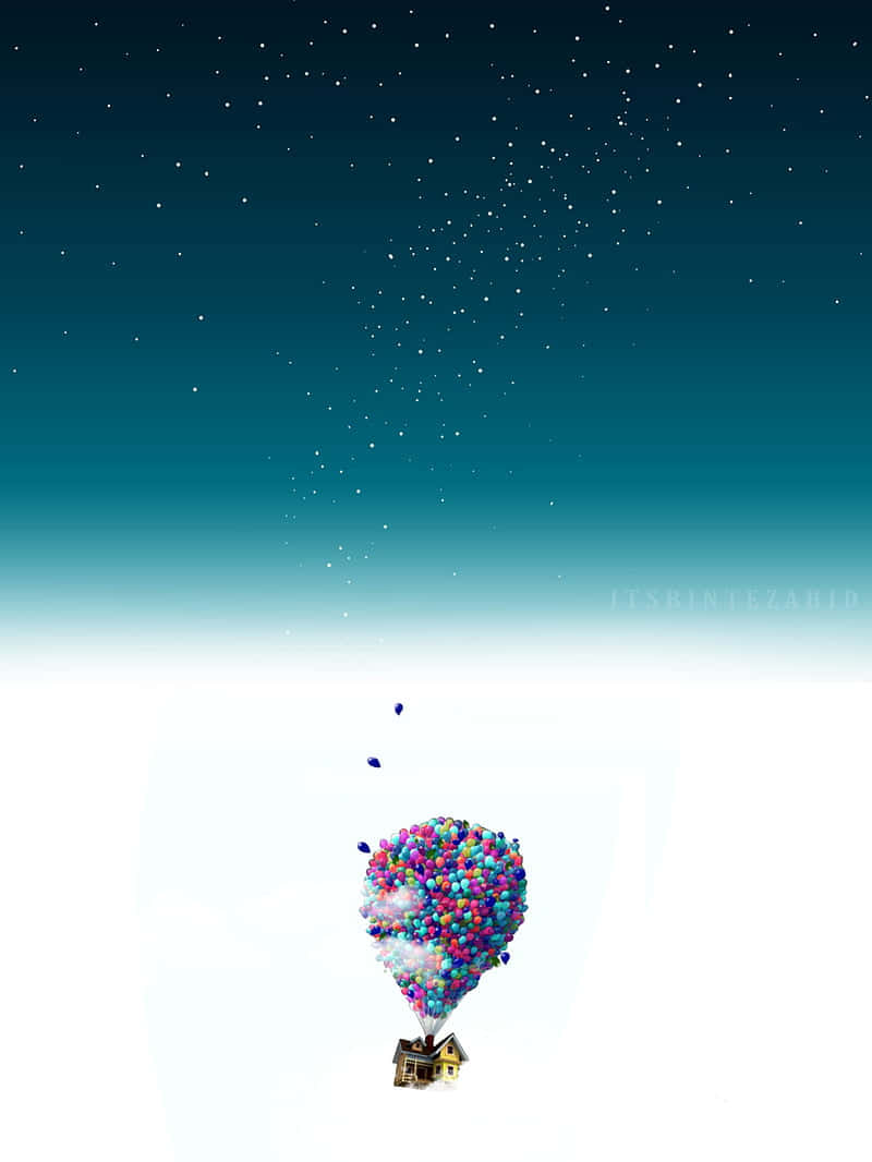 Up, balloon house, starry teal sky, SD Phone Wallpaper