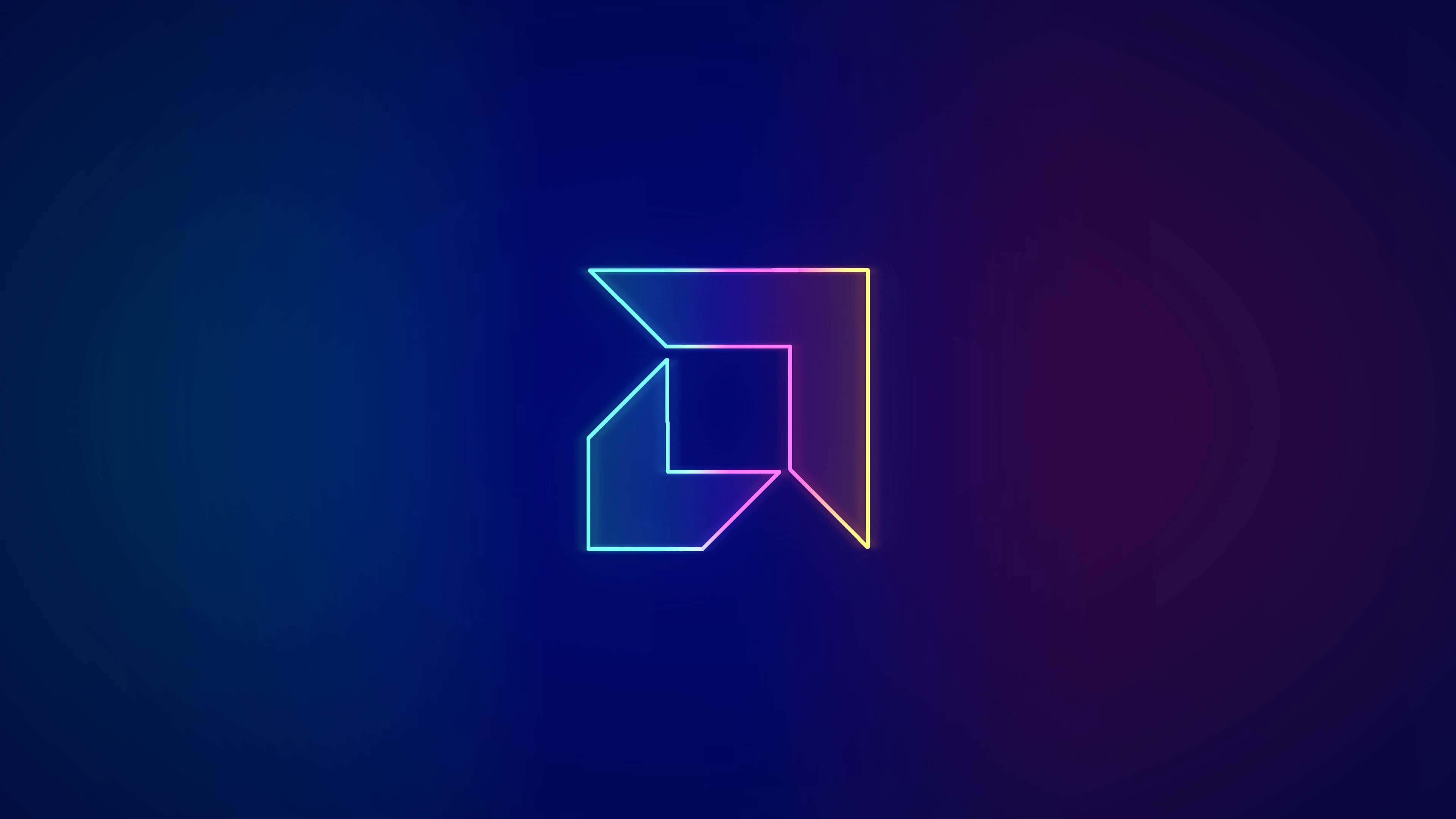 neon geometric logo, gradient hues, dark blue and purple gradient background, 4K Desktop Wallpaper