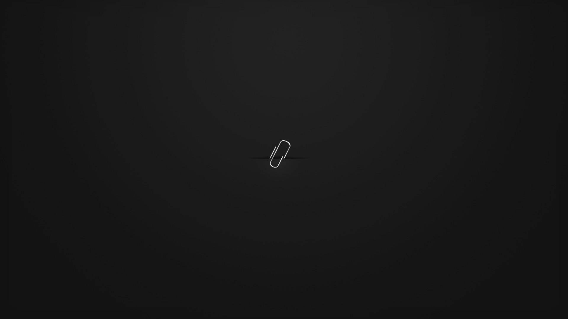 simple clean paper clip, minimalist white paperclip, deep black gradient background, Full HD Desktop Wallpaper