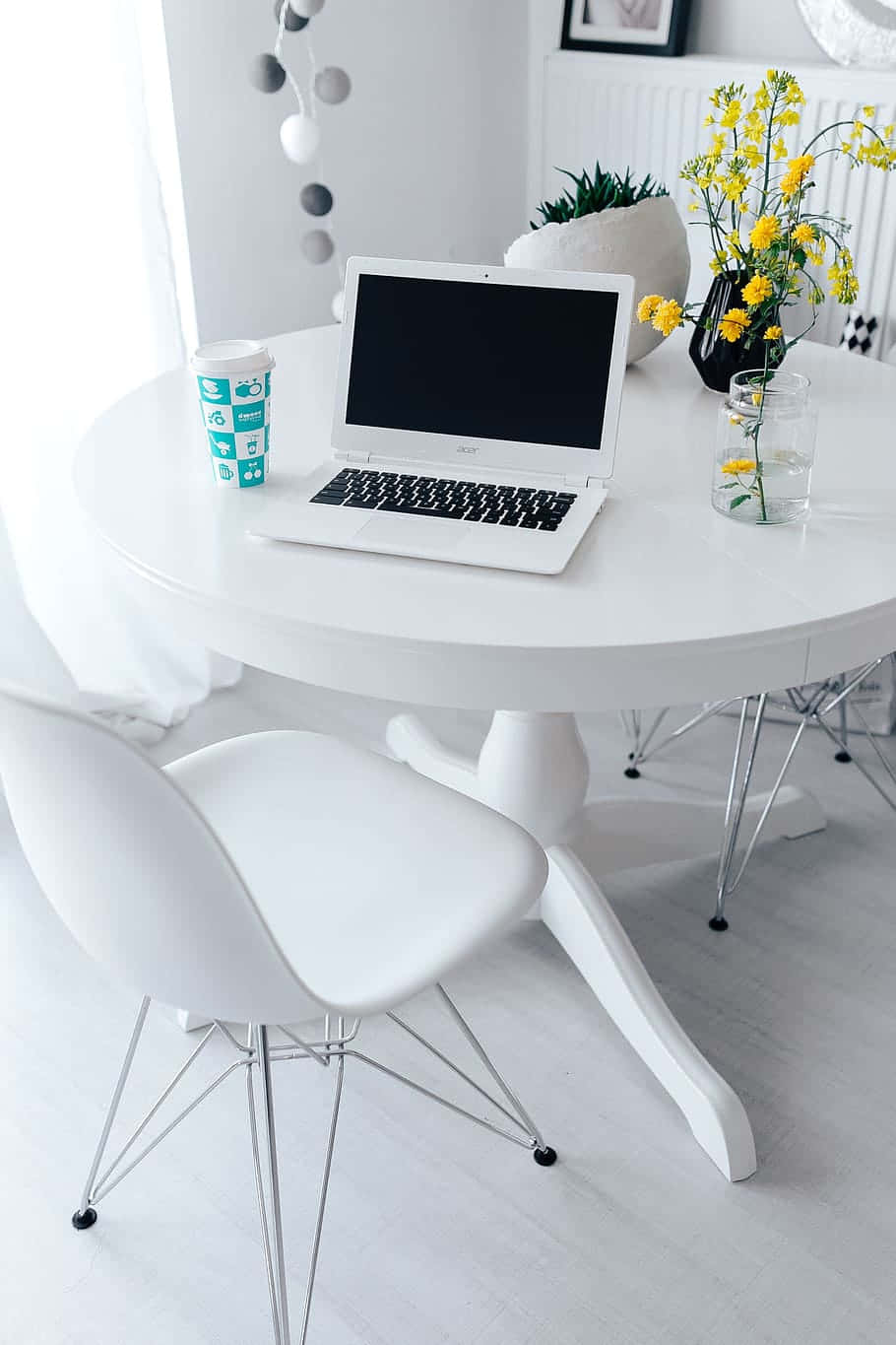 minimalist office, white workspace, laptop, HD Phone Wallpaper