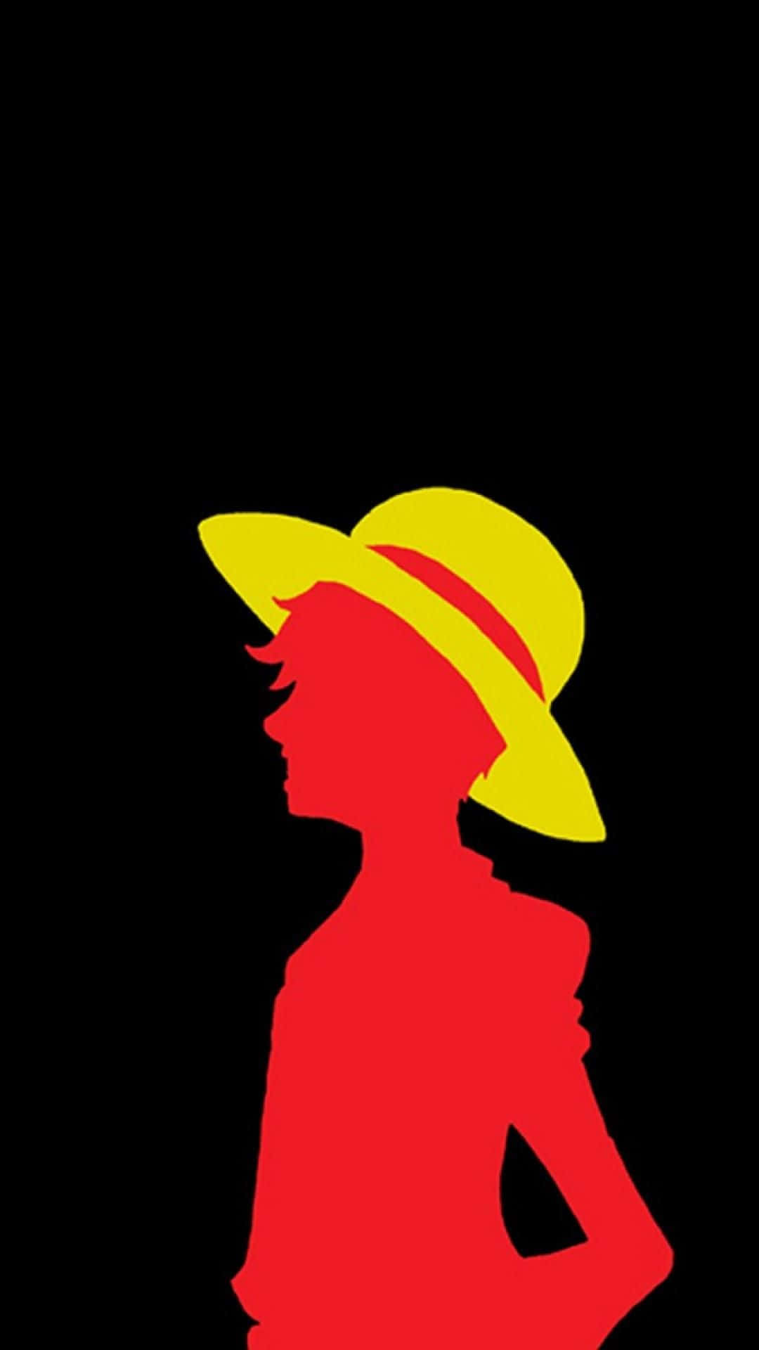 Minimalist One Piece, red silhouette, yellow hat, Full HD Phone Wallpaper